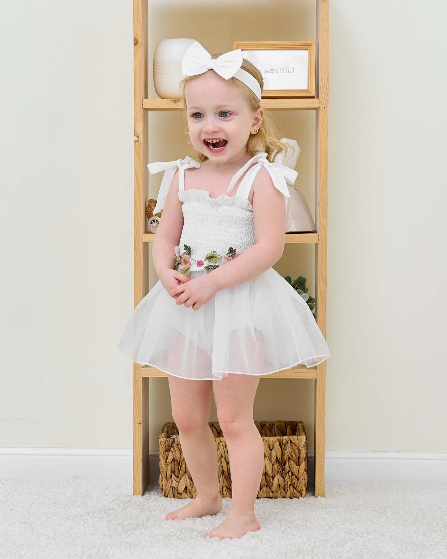 Renotemy Baby Girl Tulle Dress Sleeveless Romper Smocked Halter 1st Birthday Clothes Cake Smash Outfits with Flower Headband