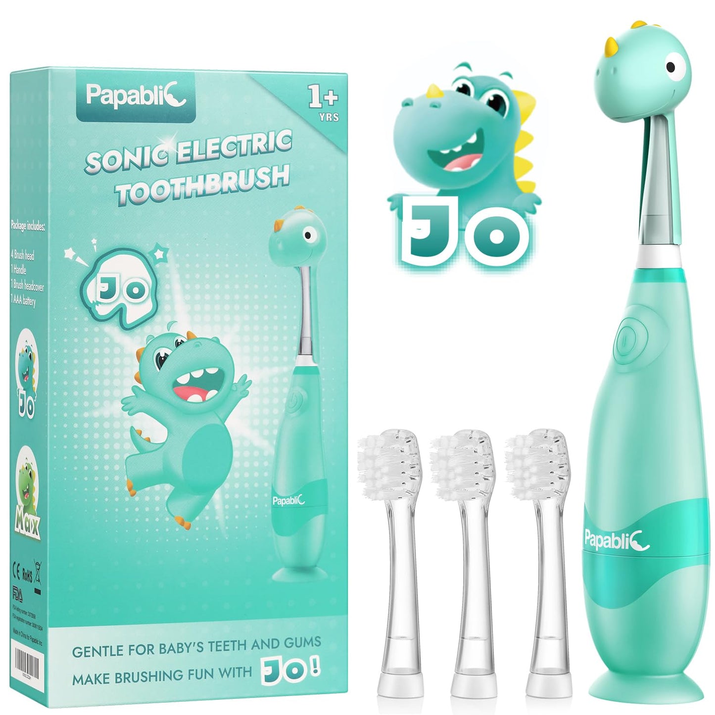 Papablic Toddler Sonic Electric Toothbrush Kids for Ages 1-3 Years, Baby Electric Toothbrush with Cute Unicorn Cover and Smart LED Timer, 4 Brush Heads (Doris)