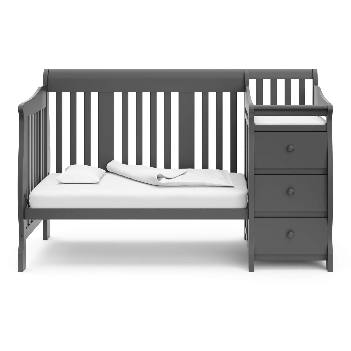Storkcraft Portofino 5-in-1 Convertible Crib and Changer (Espresso) – Crib and Changing -Table Combo with 3 Drawers, Includes Baby Changing Pad, Converts to Full-Size Bed