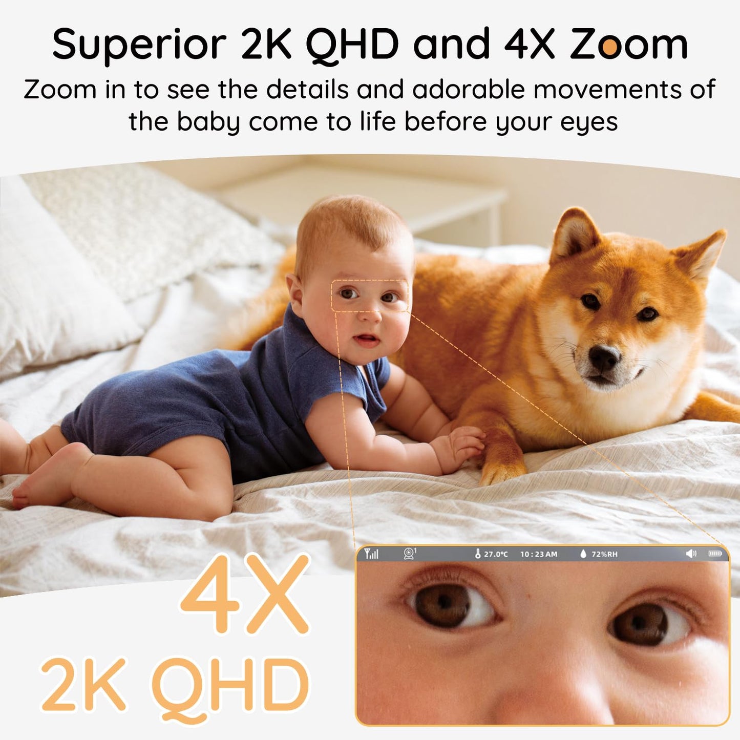BOIFUN 2K Video Baby Monitor with Camera & WiFi, 360° Auto Tracking, 5" Screen, AI Motion & Cry Detection, Night Vision, Long Battery Life – Ideal for Busy Parents, Monitor via Smartphone App & Screen