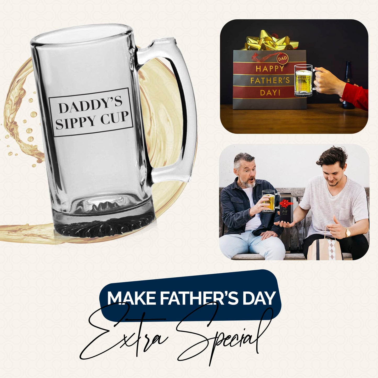 Your Dream Party Shop Daddy's Sippy Cup Beer Glass - 16oz Funny Beer Mug for New Dads - Gifts for Dad
