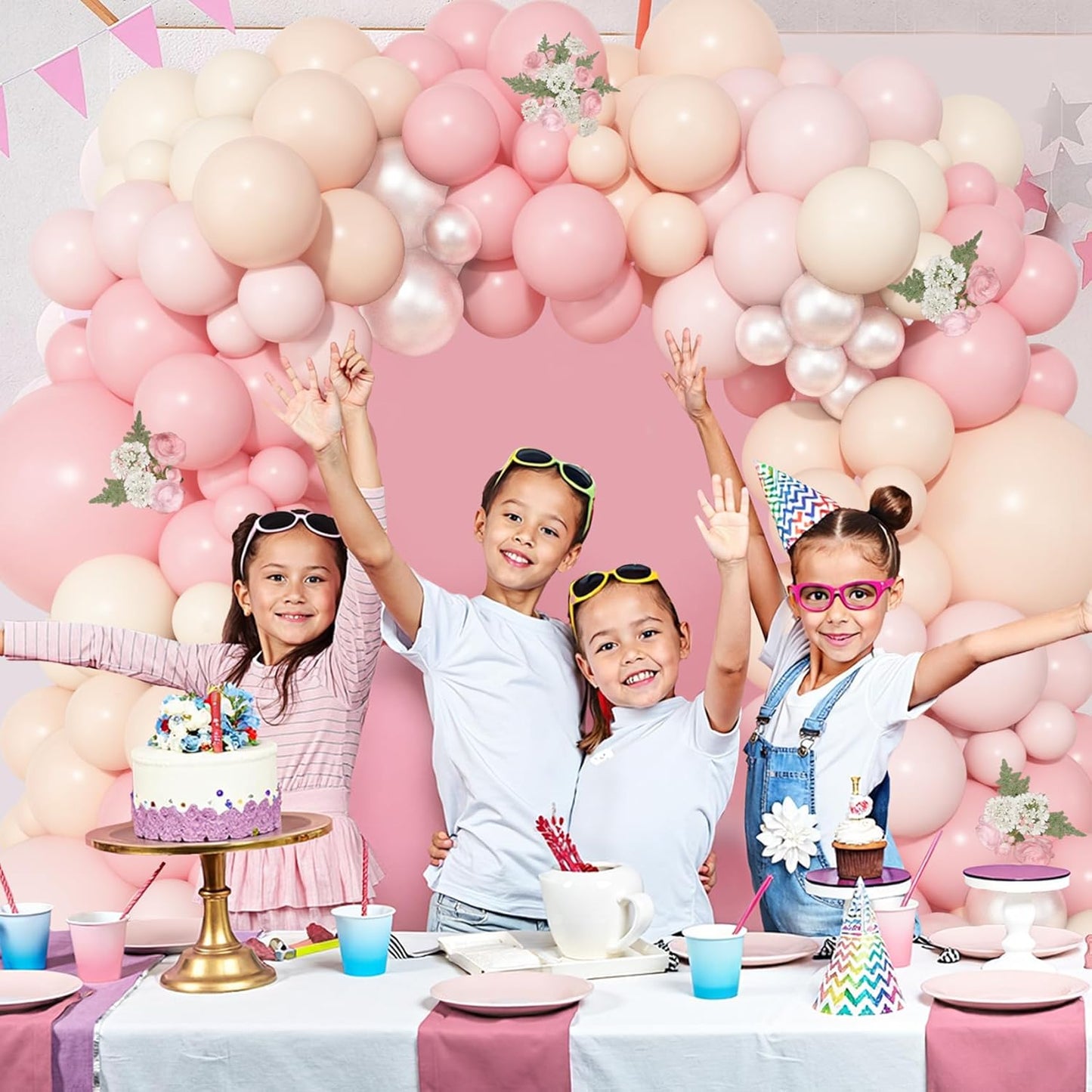 Ouddy Life 157 Pcs Boho Dusty Pink Balloons Arch Garland Kit, Blush Neutral Pink Sand White Metallic Gold Different Size Balloon for Girls Baby Shower Birthday Wedding Gender Reveal Party Decorations