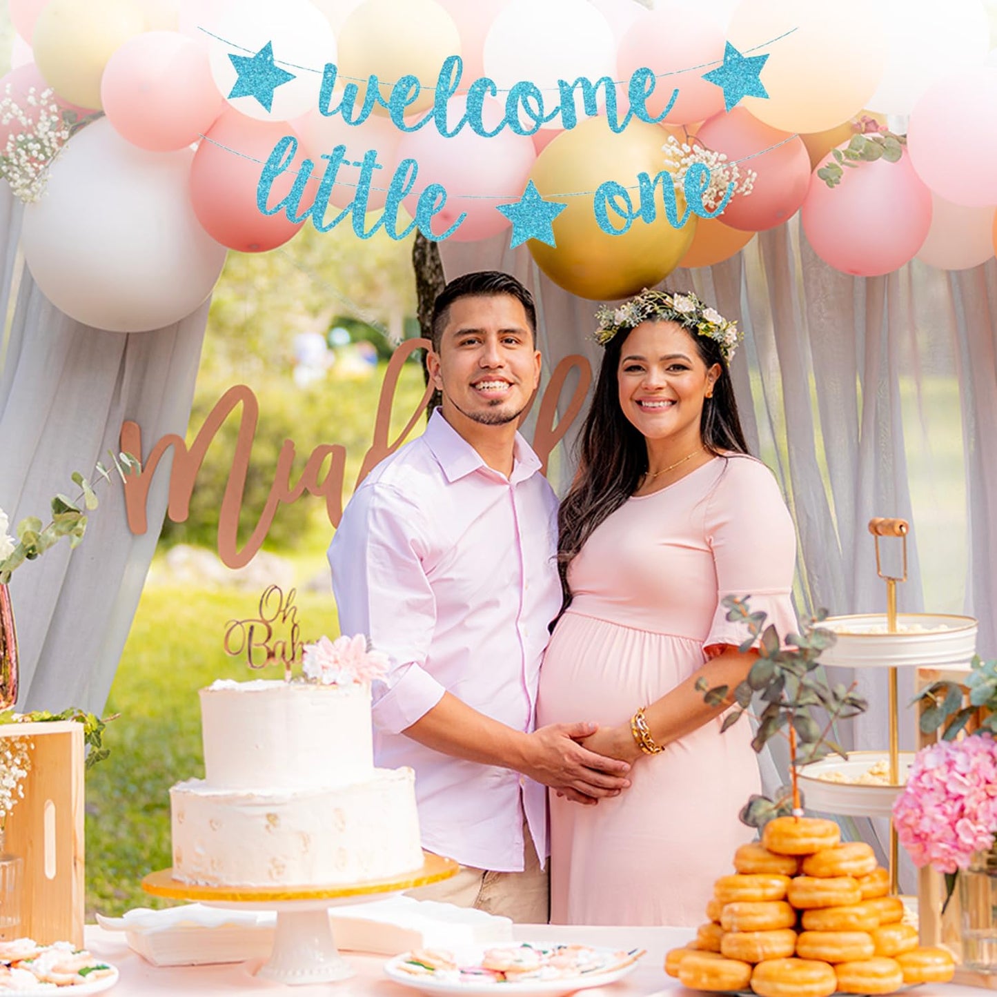 Baby Shower Decorations, Birthday Banner, Welcome Little One Baby Banner for Pre-strung Welcome Sign Gender Reveal Party Neutral Decor Backdrops Supplies (Blue)
