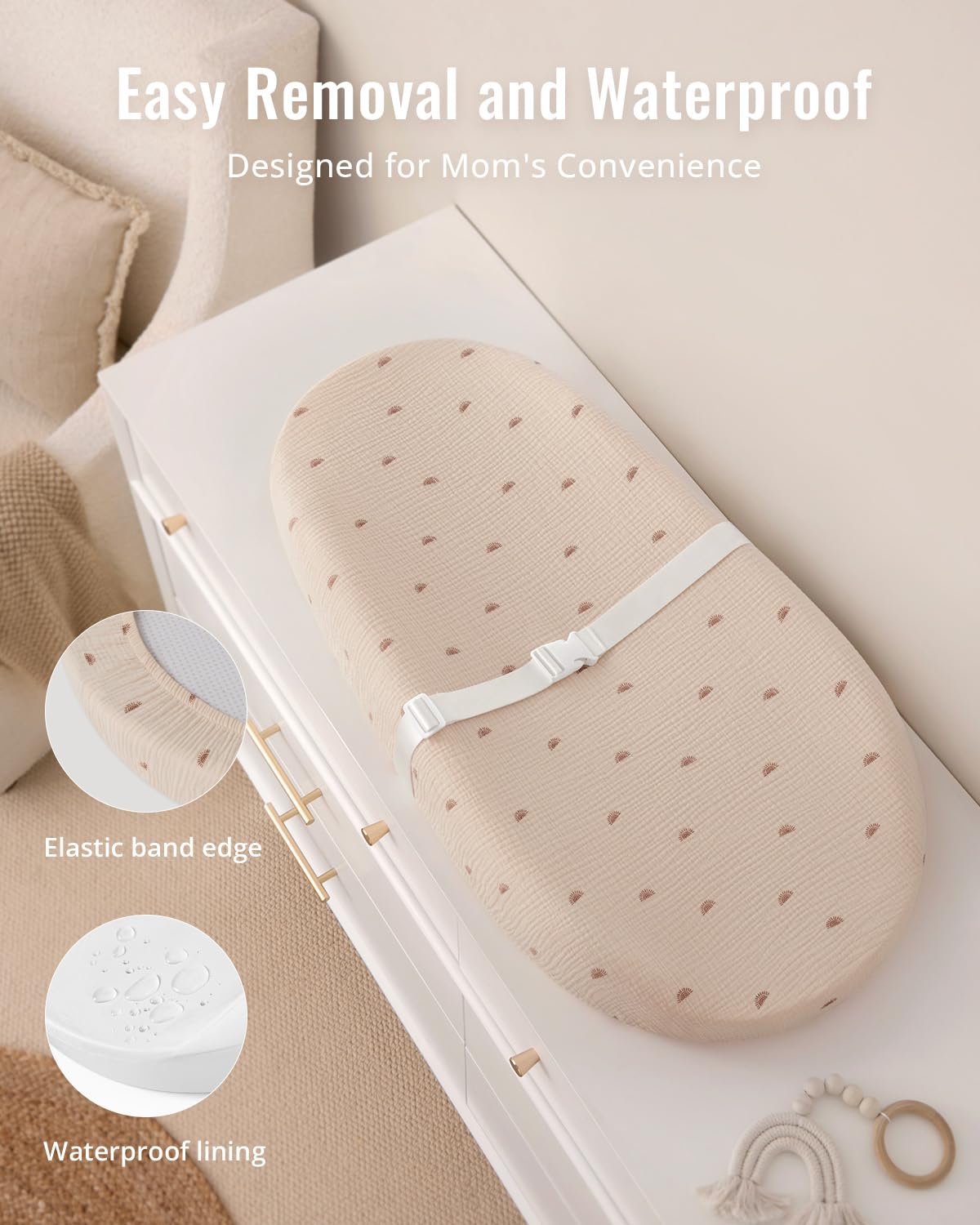 Blissful Diary Muslin Baby Changing Pad with Waterproof Lining Foam, Diaper Changing Table Pad with Cover for Dressers (Monstera, Avocado)