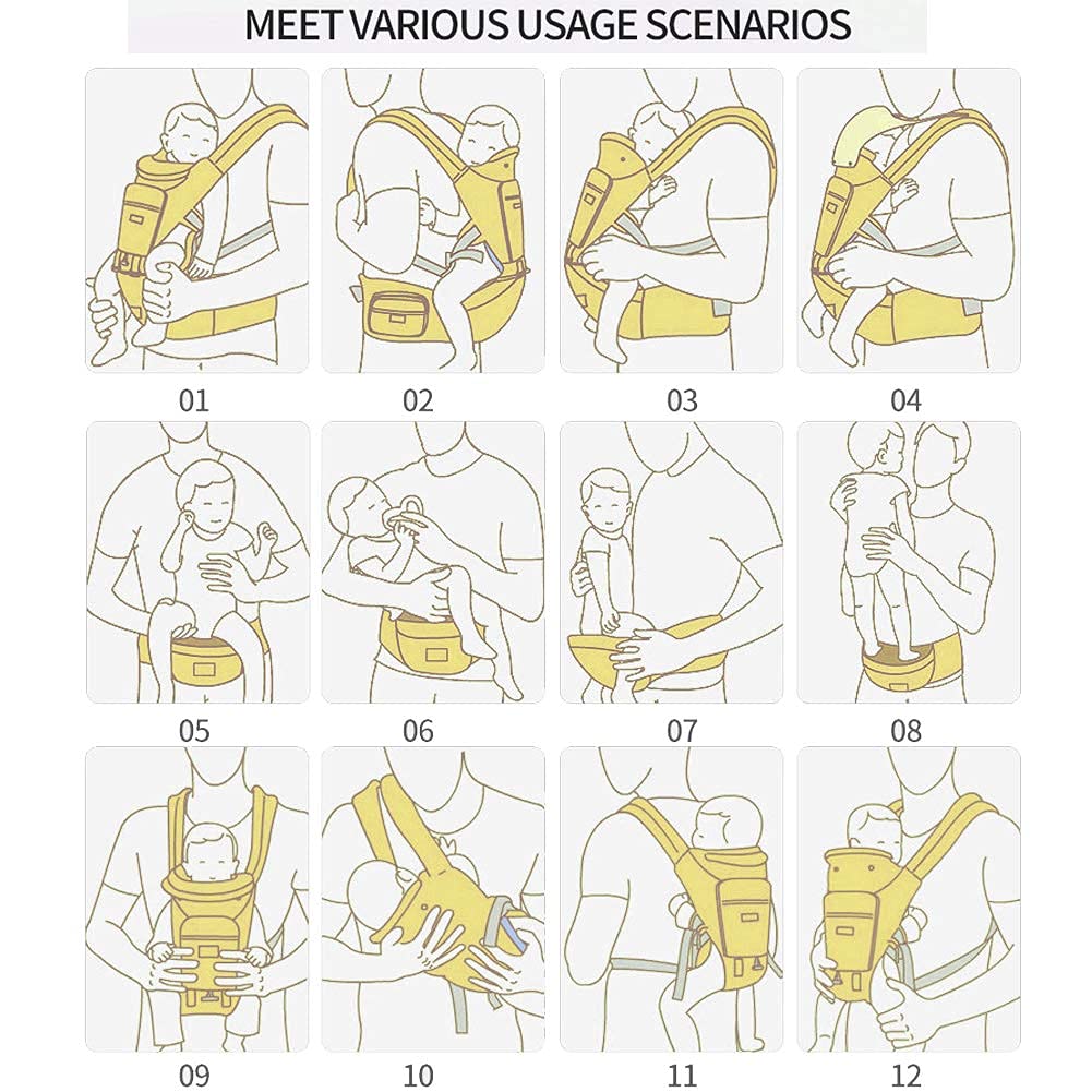 6-in-1 Baby Carrier - Newborn to Toddler, Hip Seat Lumbar Support, 7-41 lbs, All Seasons & Positions, Adjustable Size for Shopping, Hiking, Travelling