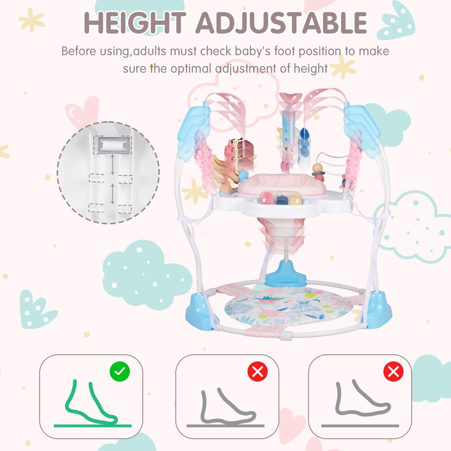 Baby Activity Center, 3-in-1 Baby Jumper, Infant Activity Center with 360° Rotating Seat, Music, Lights, 3 Adjustable Heights, Infant Activity Jumper for 6+ Months JP2401