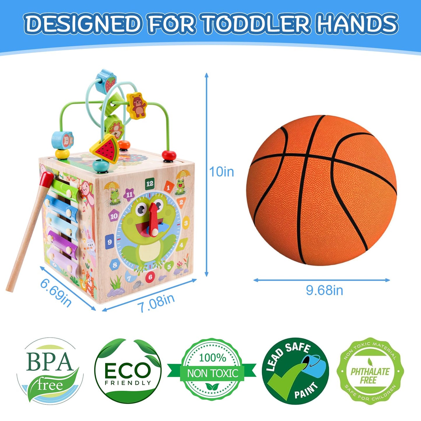 Wooden Activity Cube | Montessori Toys for 1 2 3 Year Old Toddlers | One Year Old 1st First Birthday Gift | Educational Toys for 12+ Months Baby Boys Girls | Bonus Sorting & Stacking Game (Pink)