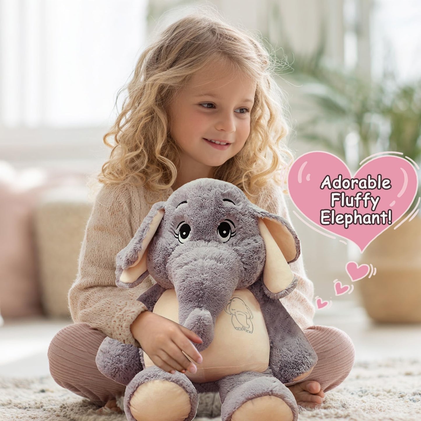 Giant Elephant Stuffed Animal 39'', Large Plush Toy, Soft Huggable Cute Elephant Plush for Girls, Boys, Kids, Babies - Gifts for Birthday, Mother's Day, Christmas