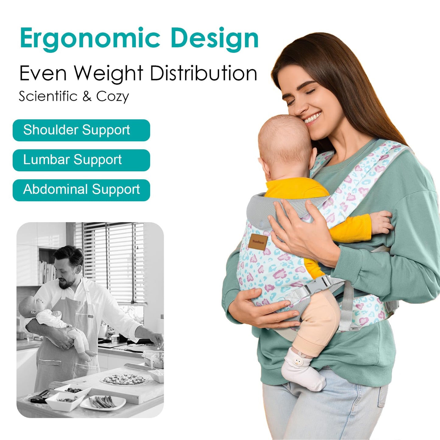 Baby Carrier Newborn to Toddler, Ergonomic Adjustable Toddler Carriers for 7-65 Lbs, Cozy Lightweight Infant Carrier with Neck Support, Baby Holder Carrier with Lumbar Support for Mom Dad