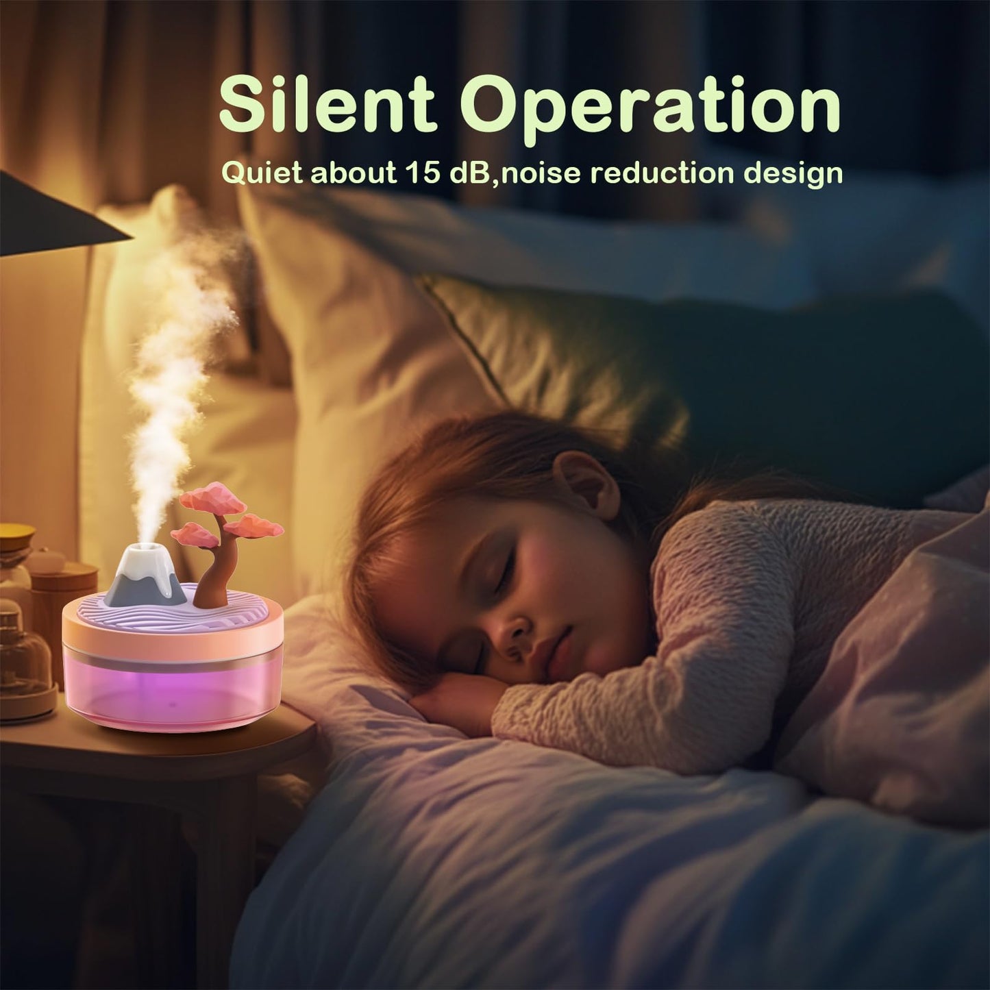Landscape Night Light Humidifier with 2 Mist Modes, 320mL Large Tank Whisper-Quiet for Baby/Nursery/Office, Portable Mini Air Moisturizer