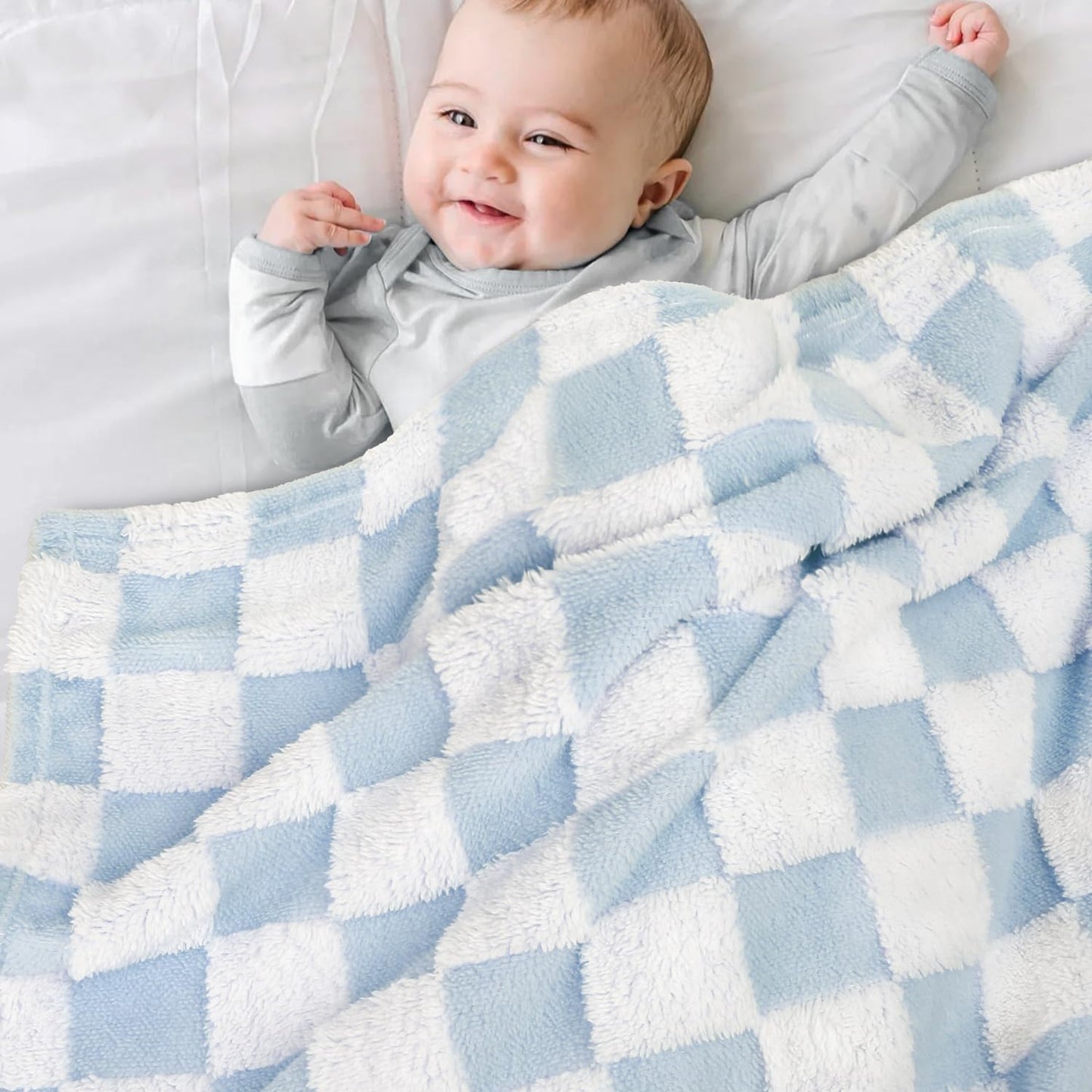 HOMRITAR Checkered Baby Blanket for Boy Girls Ultra Soft Fluffy Fuzzy Toddler Blankets with 3D Chessboard Grid Warmer Comfort Reversible Bed Blanket for Winter 350GSM Black 30 x 40 Inch