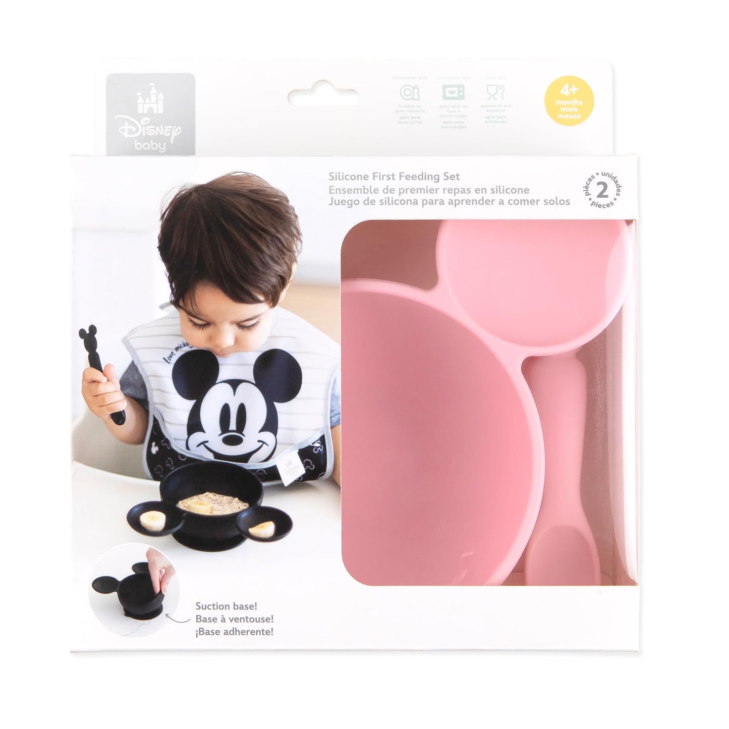 Bumkins Baby Bowls, Disney Minnie Mouse Silicone Baby Feeding Set, Suction Bowls for Baby and Toddler with Spoon, First Feeding Set, Platinum Silicone Bowl for Babies 4 Months