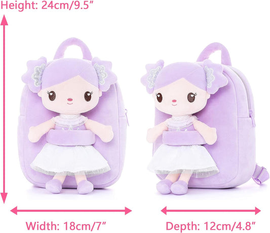 Gloveleya Toddler Backpack Kids Backpack with Candy Purple Doll 9"