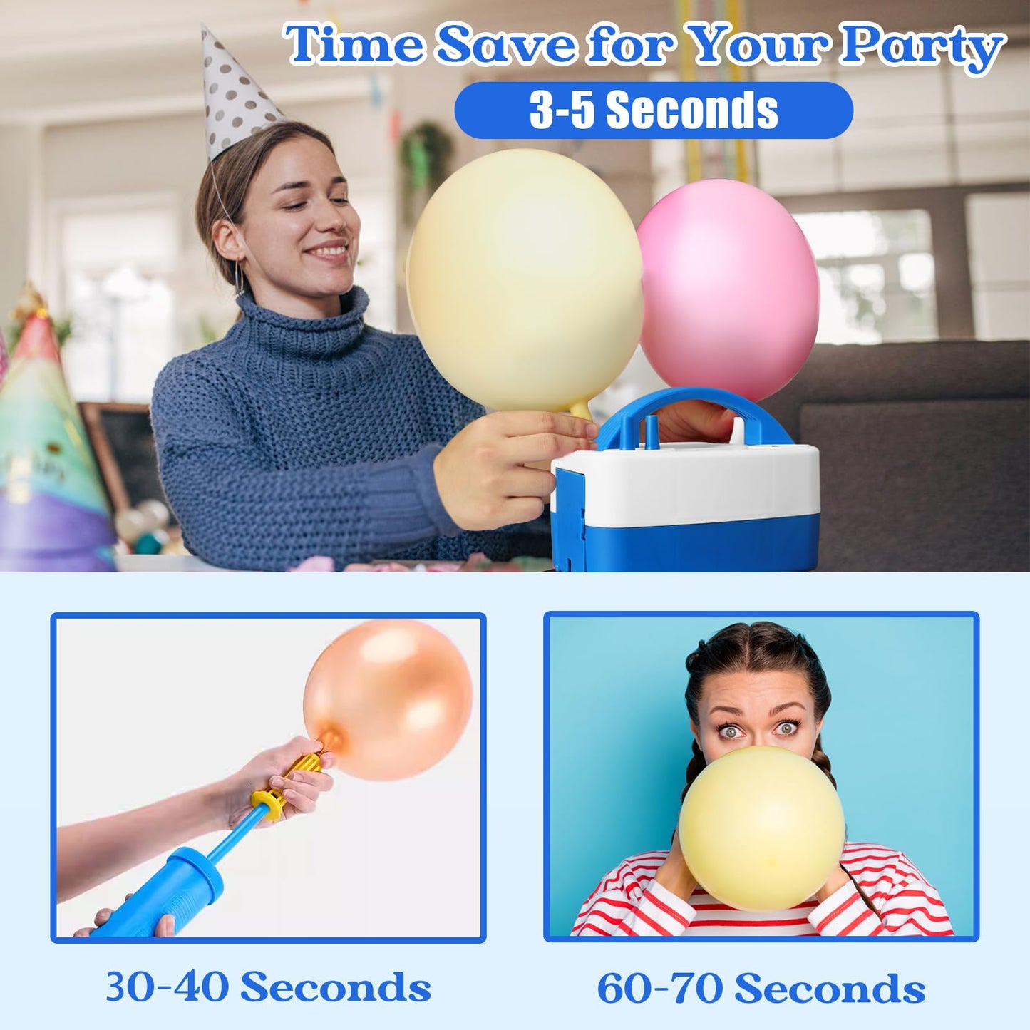 Balloon Pump Electric, Portable Automatic Dual Nozzle Inflator 110V 600W with Tying Tools for Birthday Gender Reveal Baby Shower Balloons Party Decorations