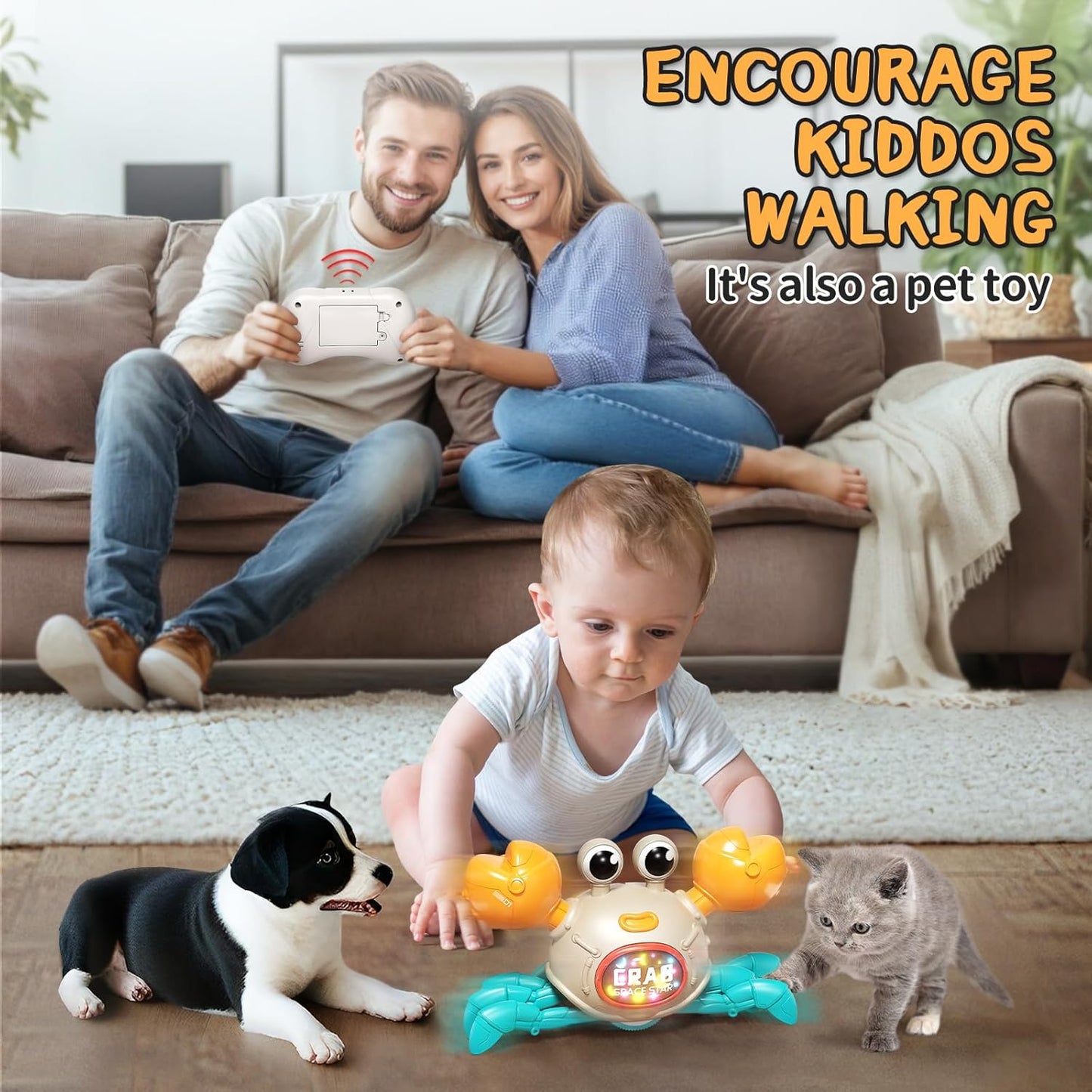 Remote Control Crawling Crab Baby Toy, Dancing Crab with Light & Music, Infant Tummy Time Toys 3 4 5 6 7 8 9 10 11 12 Months Old for Babies, Learning Crawl Walking Toddler Gifts for Boys Girls