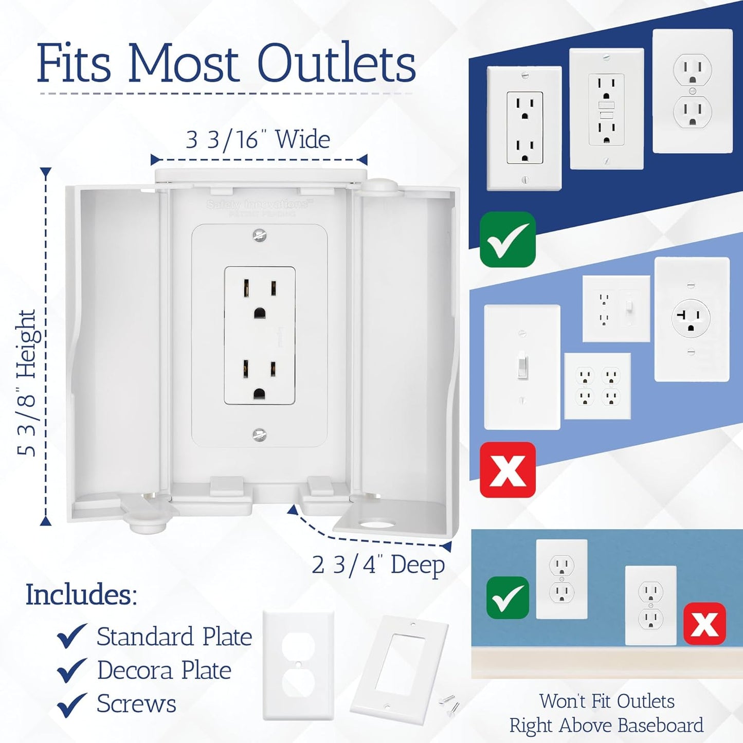 Safety Innovations Twin Door Baby Safety Outlet Cover Box for Babyproofing Outlets - More Interior Space for Extra Large Electrical Plugs and Adapters - Easy to Install - Easy to Use, (1-Pack)