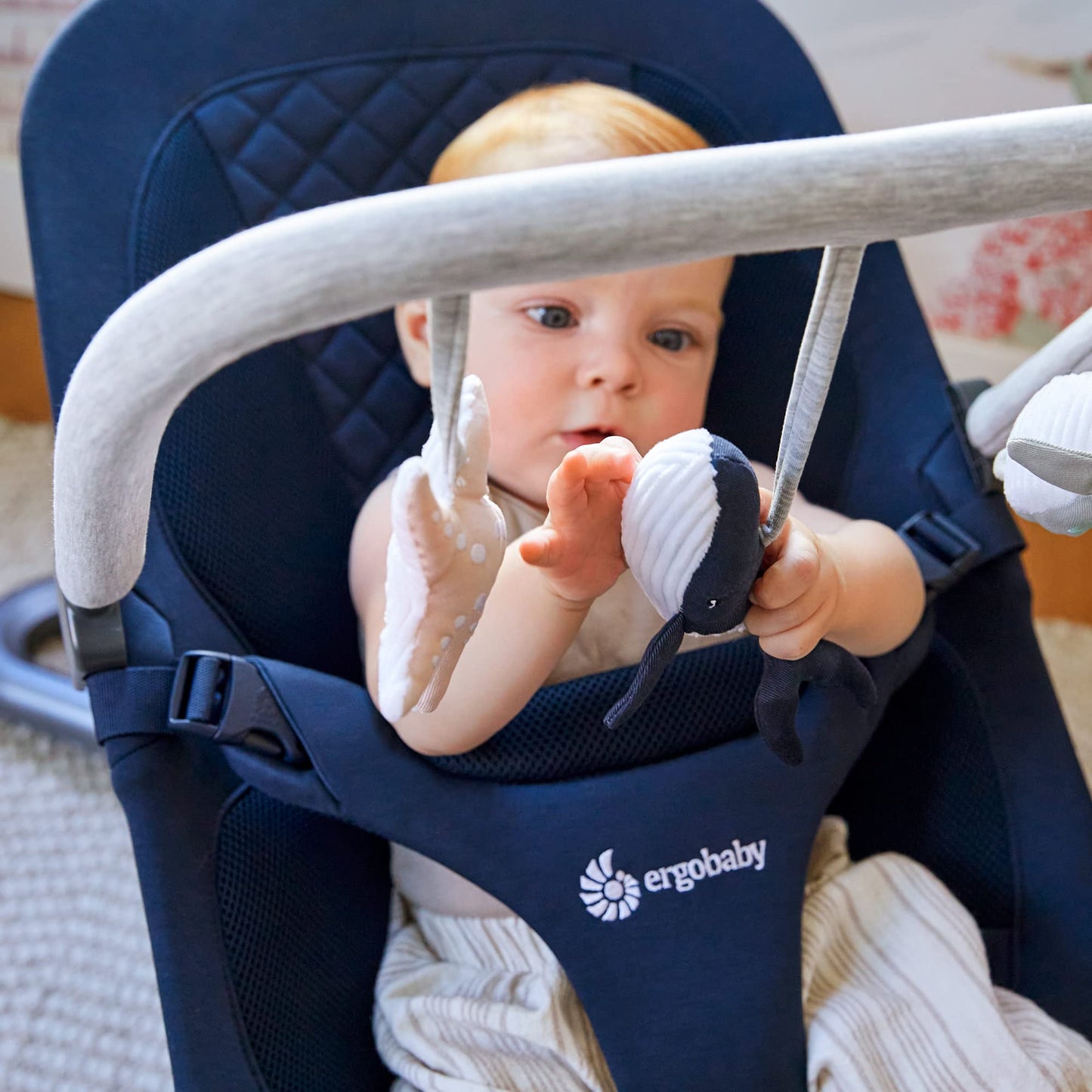 Ergobaby Evolve 3-in-1 Mesh Bouncer, Adjustable Multi Position Baby Bouncer Seat, Fits Newborn to Toddler, Grey Mesh