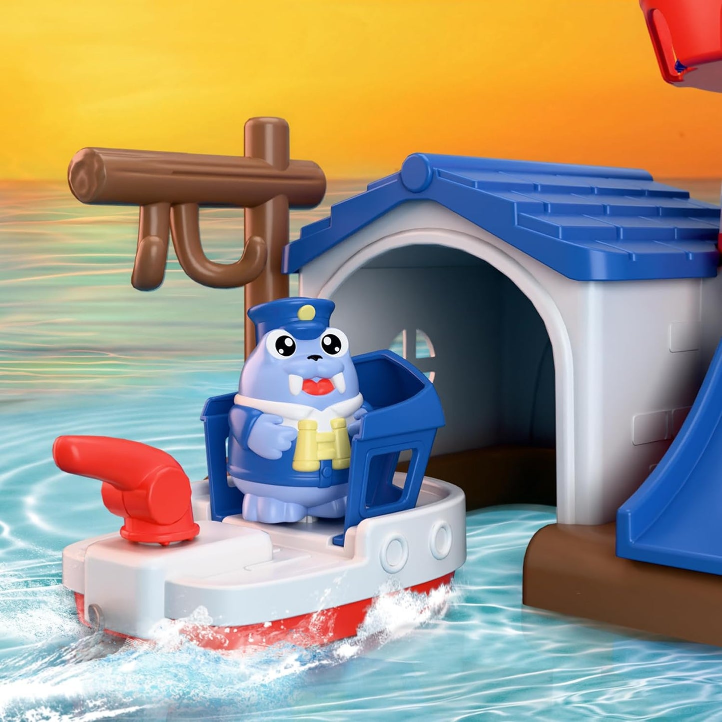 iPlay, iLearn Bath Toys for Toddlers 2-4, Kids Lighthouse Bathtub Shower Toy Set W/ Wind up Swimming Boats, Pool Floating Fish Baby Bathtime Water Play, Birthday Gift 18 Month, 3 5 6 Year Old Boy Girl