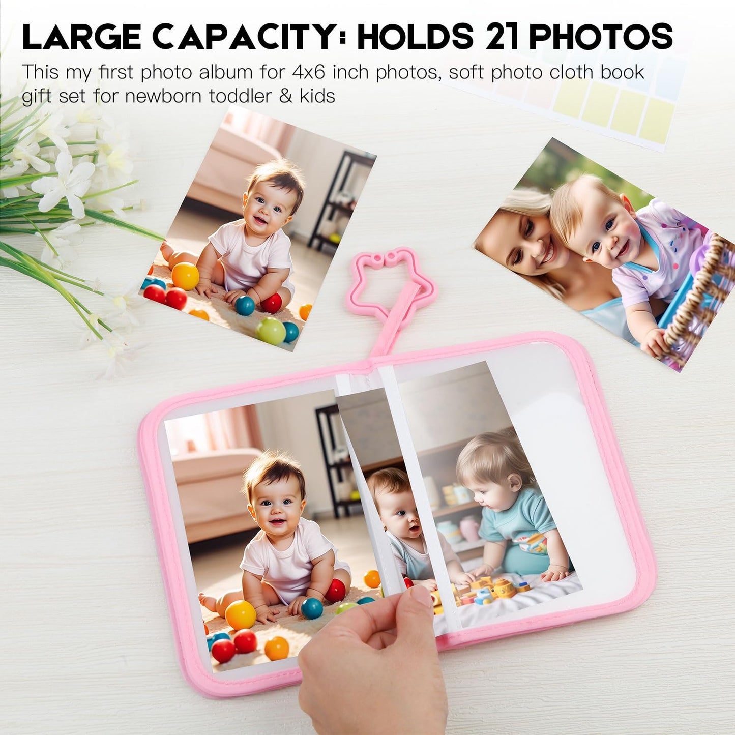 Baby's My First Photo Album for Baby Holds 21 4x6 Photos, Baby Photo Album Soft Cloth Family Book, My First Family Album for 4x6 Baby Shower Kids Toddlers Family Pictures, Toddler Photo Album (Blue)