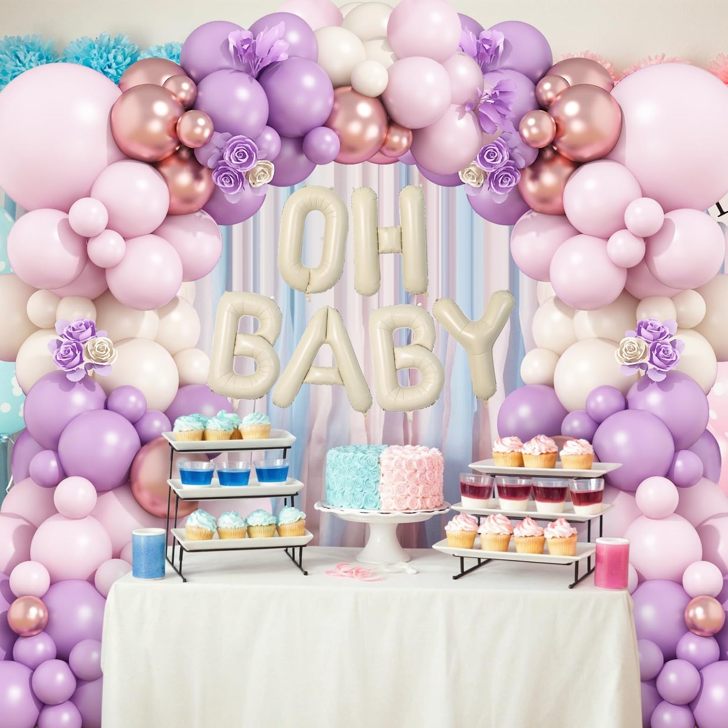 Sage Green Baby Shower Decorations,Boho Greency Neutral Balloon Arch with Oh Baby Balloon Banner Green Gold Balloons For Boy Girl Woodland Baby Shower Birthday Party Supplies