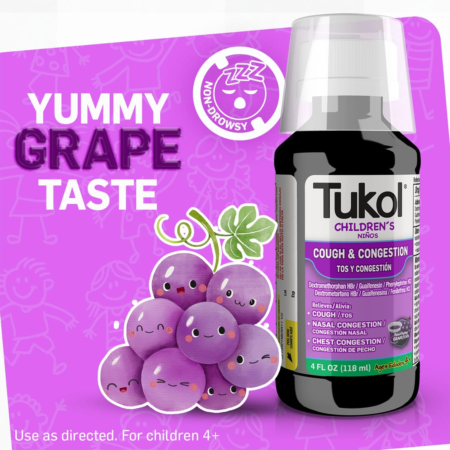 TUKOL Children's Cold & Flu Kids Cold and Flu Medicine, Children's Cough and Cold Medicine, Multi-Symptom Relief for Fever, Aches, Nasal Congestion, Berry-Flavored, 4 fl oz