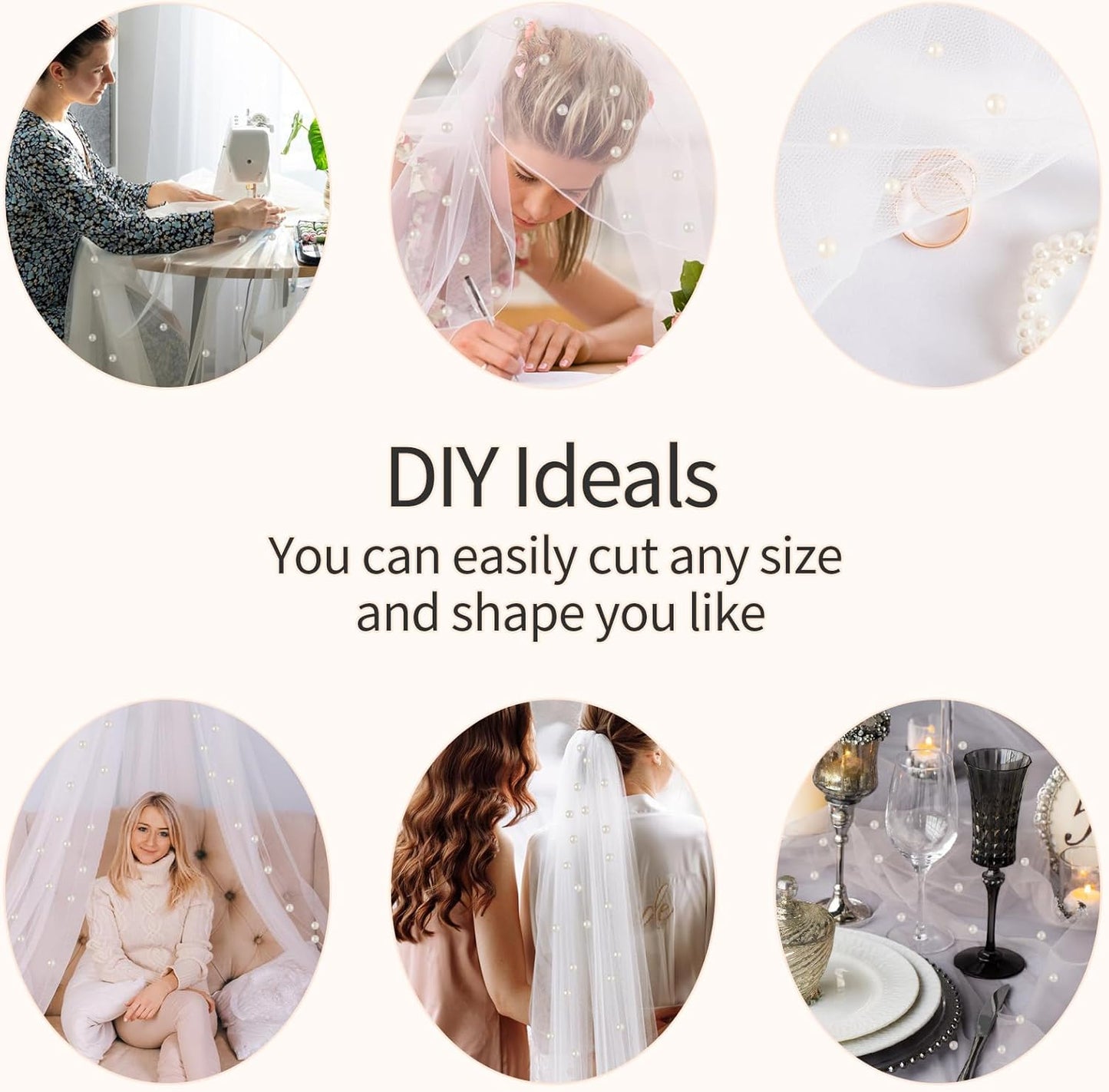Sophproton 6 Pieces Pearl Tulle Tablecloth White Table Cloth Pearl Sheer Tulle Table Cover Wedding Veil for Wedding Arch Dessert Table Decorations