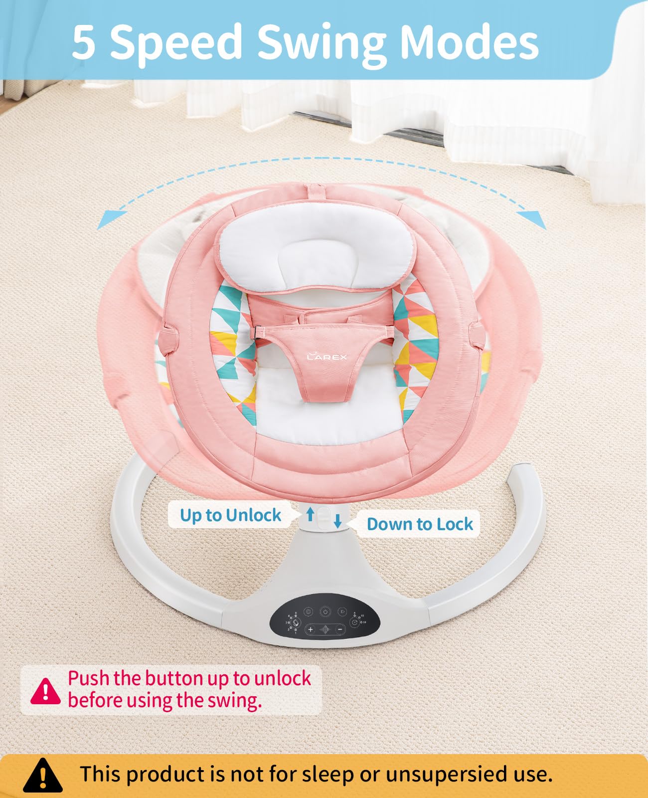 LAREX Baby Swings Electric Baby Swing Bluetooth Infant Swing Portable Rocker with 5 Speeds, 1 Seat Position, Remote Control, Grey