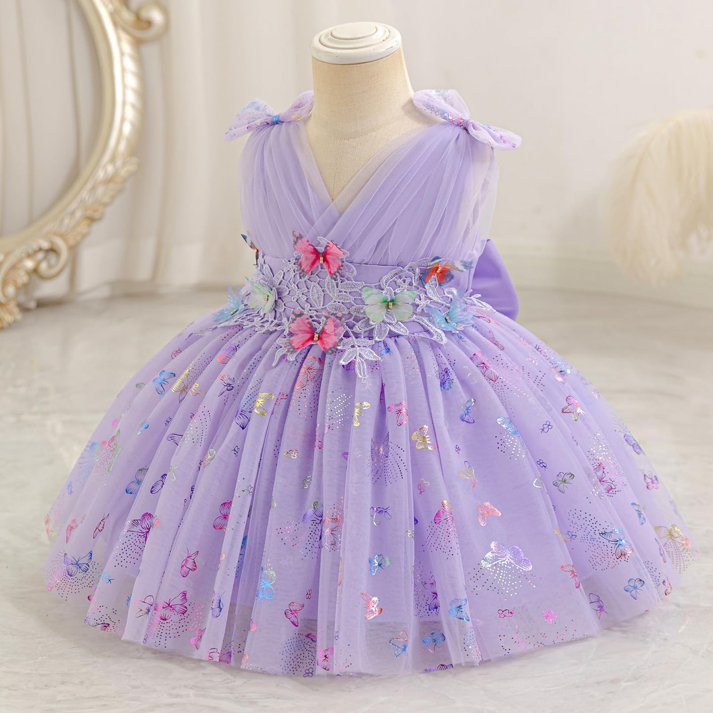 IDOPIP Toddler Baby Girls Shiny Butterfly Tutu Dress Princess Birthday Party Pageant Flower Girl Wedding V-Backless Dresses