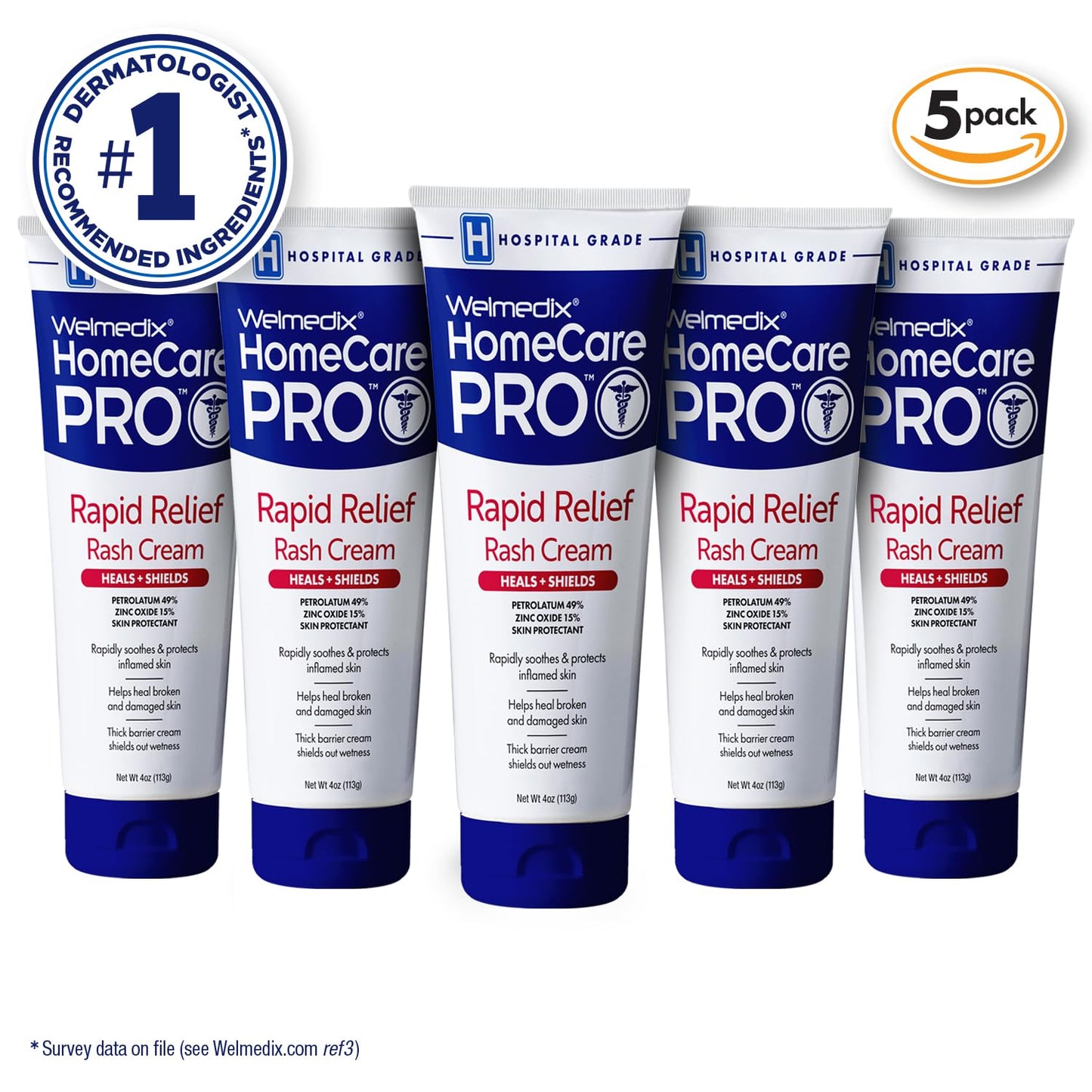 Rapid Relief Diaper Rash Cream with Zinc Oxide, Hospital Grade Barrier Cream for Adults, and Babies with Fragile or Sensitive Skin (4oz Tube, Pack of 3)