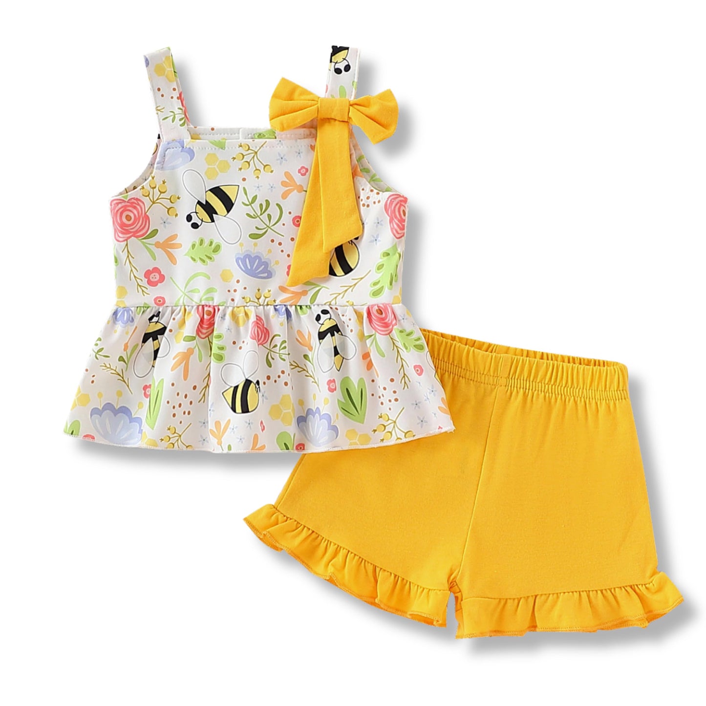 3-18M Newborn Baby Girl Pink Outfits Set Ruffle Sleeve Floral Top + Soild Shorts with Belt