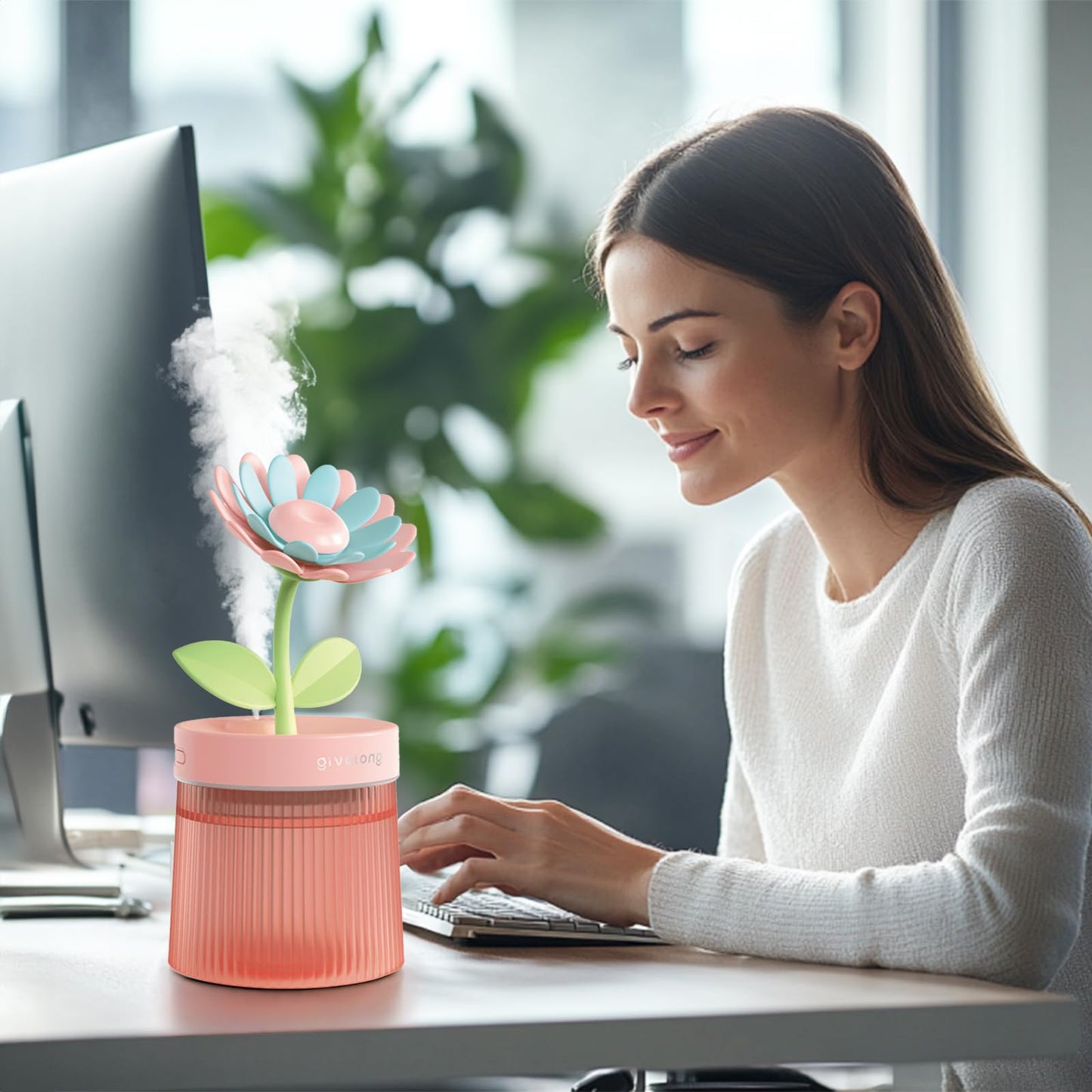 Landscape Night Light Humidifier with 2 Mist Modes, 320mL Large Tank Whisper-Quiet for Baby/Nursery/Office, Portable Mini Air Moisturizer