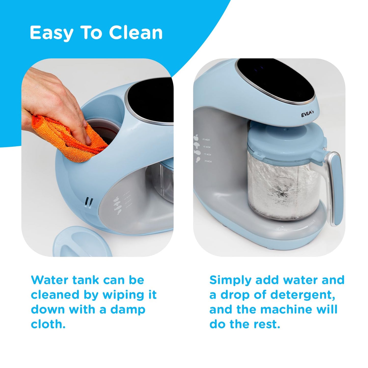 EVLA'S Baby Food Maker, Steamer, Blender, Baby Food Processor for Healthy Homemade Baby Food in Minutes, Touch Screen with 6 Reusable Food Pouches, Baby Registry Essential, White