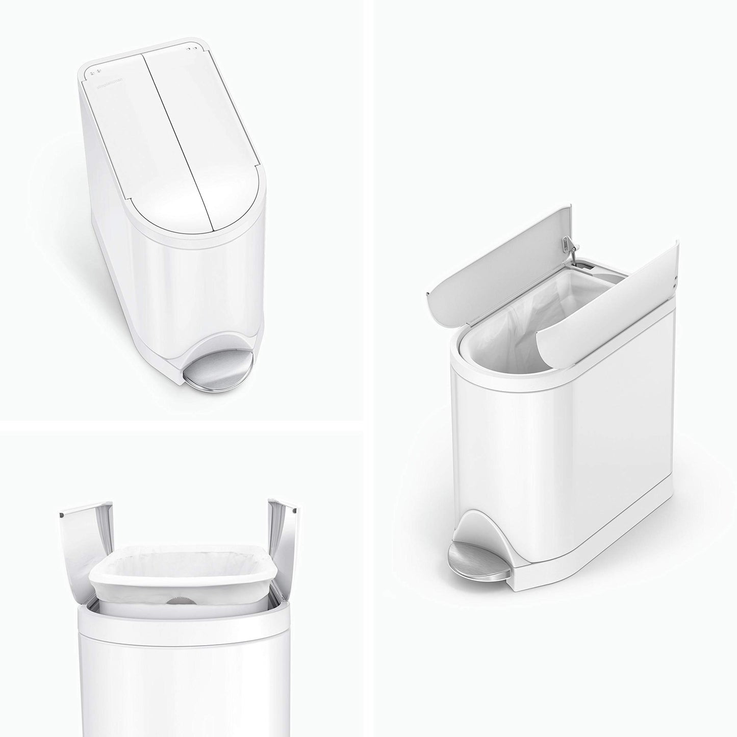 simplehuman Diaper Can with Odorsorb System (Odorsorb Pods and Odorsorb Liners), 18 Liter/ 4.8 Gallon, White Stainless Steel