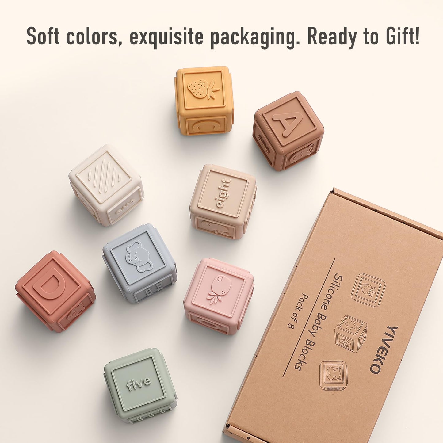 Baby Blocks Stacking for Babies Silicone Soft Building Blocks Teethers Montessori Toys for Babies Education Toys for Toddler Baby 8 PCS-Gentle