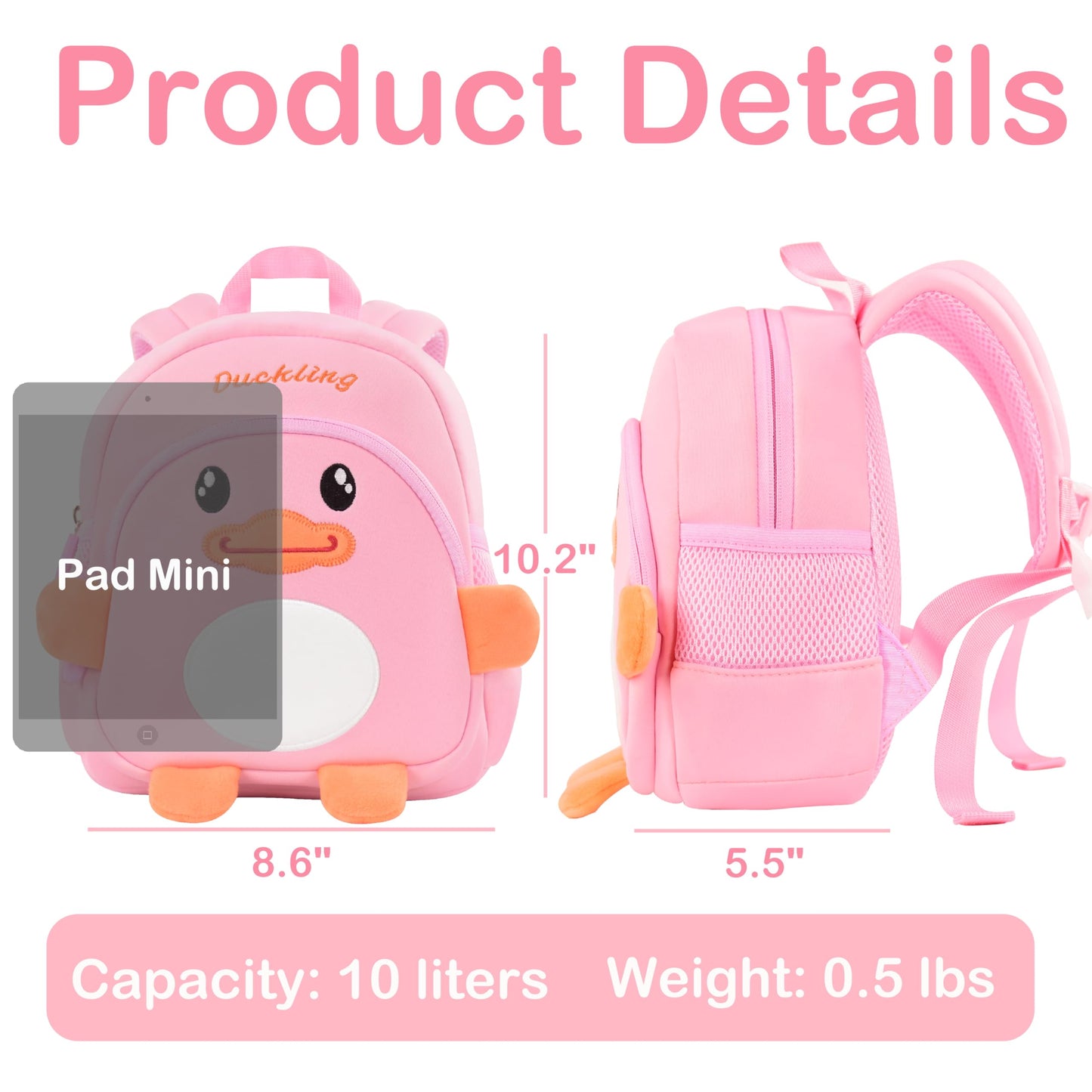 Toddler Backpacks for Boys Girls 2-4 Cute 3D Kids Duck Schoolbag with Baby Leash for Small Preschool Kindergarten Bookbag Cartoon Mini Travel Bags 10inch (Yellow)