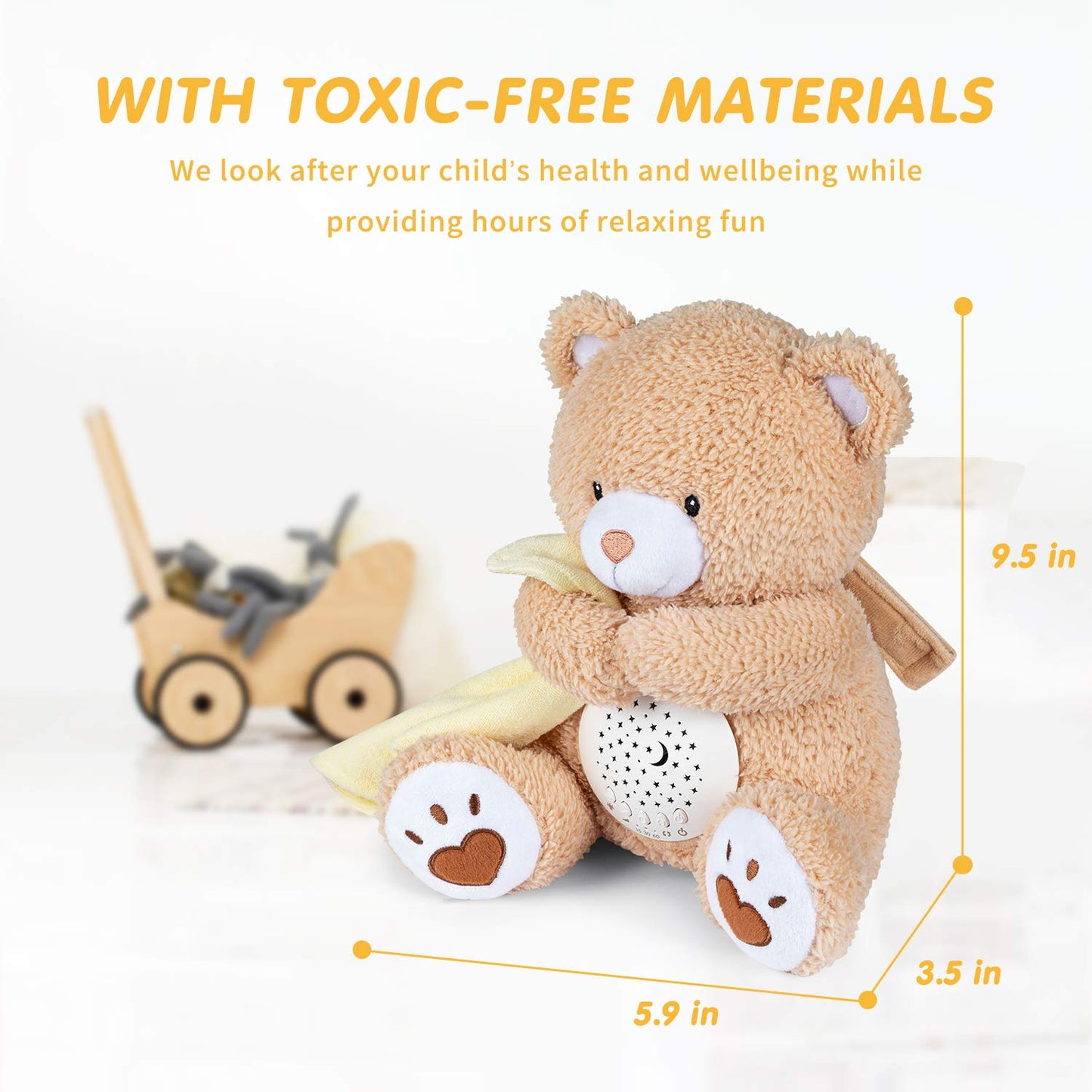 BEREST Baby Sleep Soother Happy Bear, Mom's Heartbeat Bear Lullabies White Noise Machine, Nursery Decor Night Light Projector, Toddler Crib Sleeping Aid, Baby Shower Gifts Portable Teddy