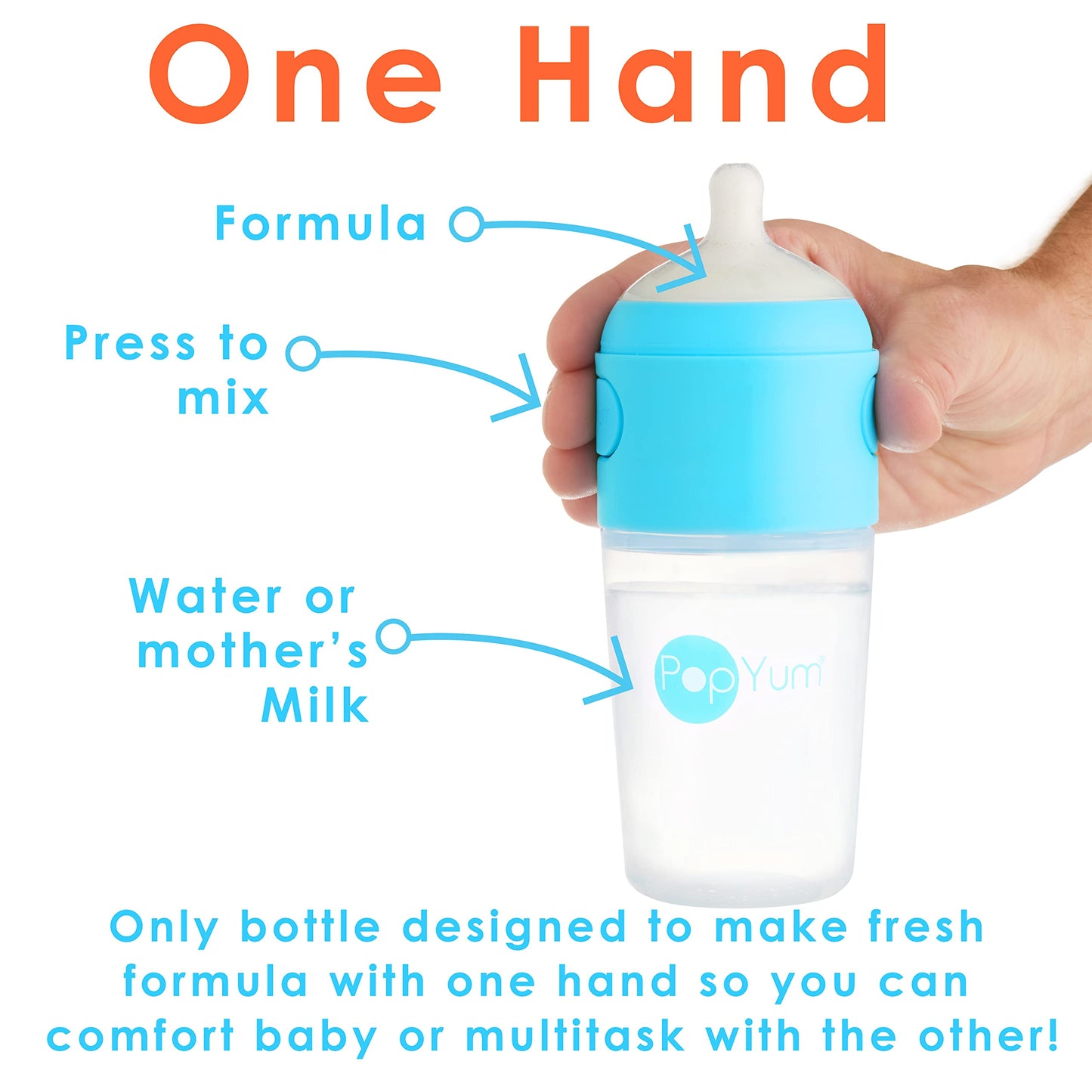 PopYum 9 oz Orange Anti-Colic Formula Making/Mixing/Dispenser Baby Bottle with #2 Medium Flow Nipple, 260 ml, BPA-Free, Natural Latch