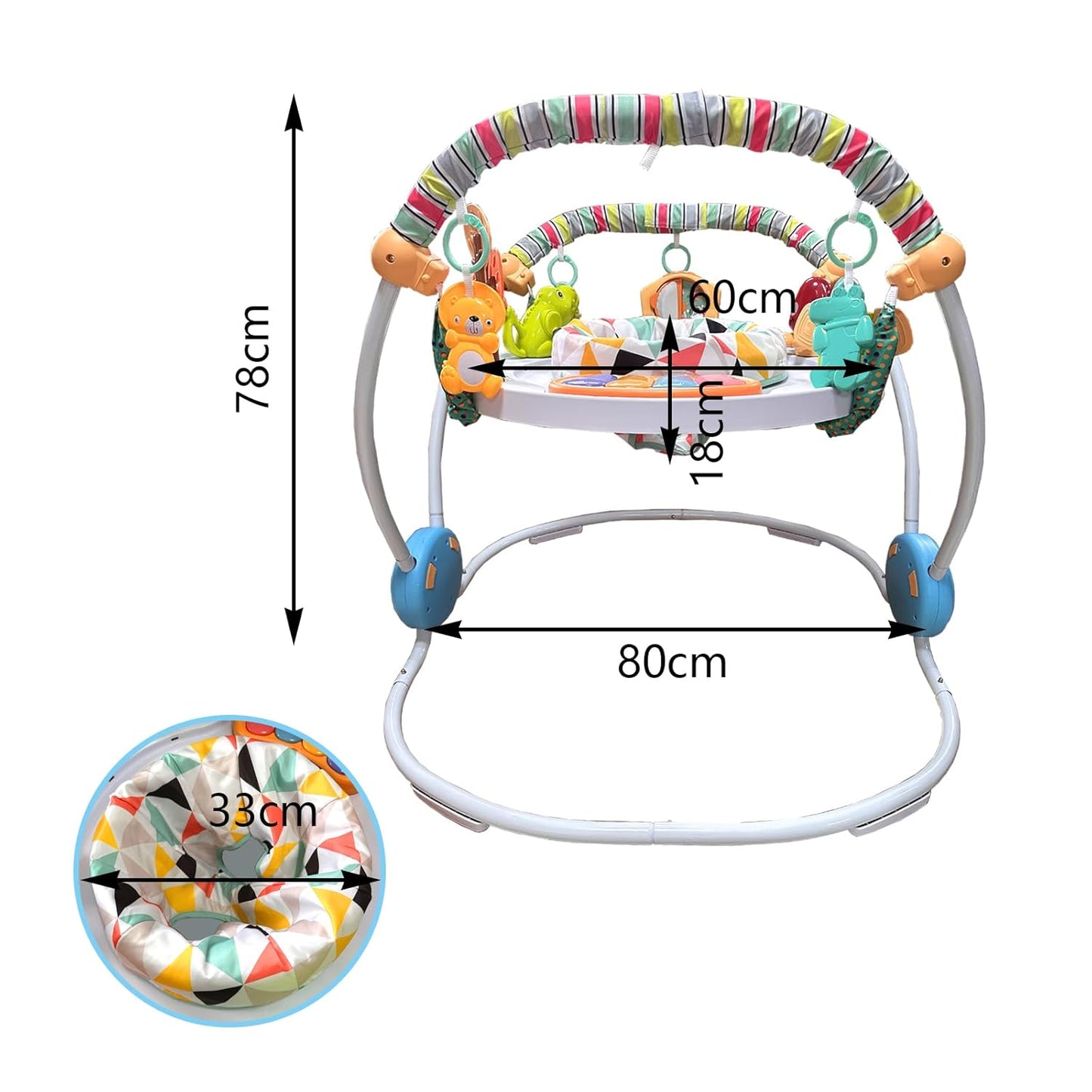 CAM2 Baby Bouncer Baby Jumpers Infant Activity Center with Music Lights Sounds, 360° Rotating Seat,Surrounded by 12 Different Types of Toys,Activity Center for 4 Month+,White