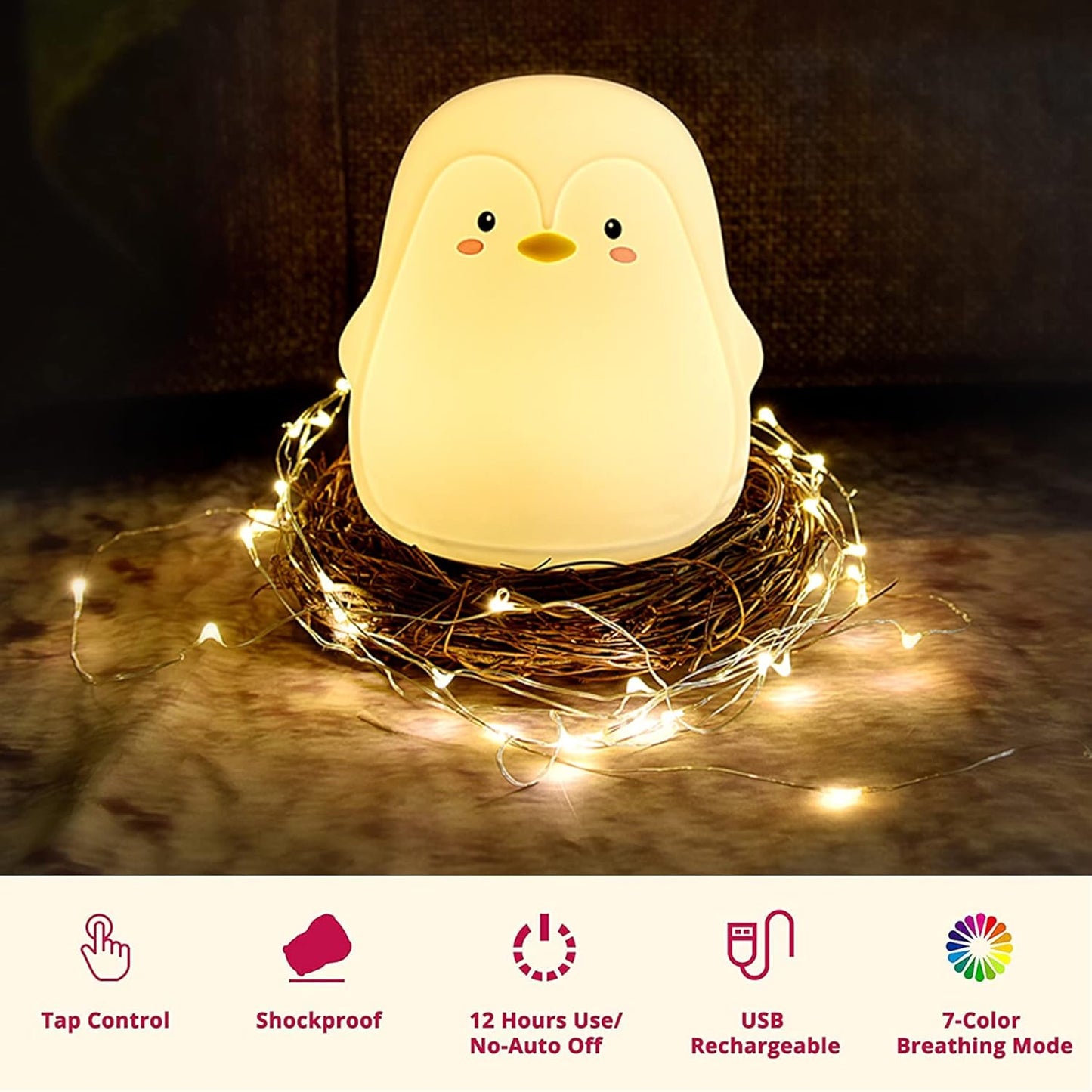 TriPro Penguin Silicone Nursery Night Light Decor Room Lamp Bedroom Decorations