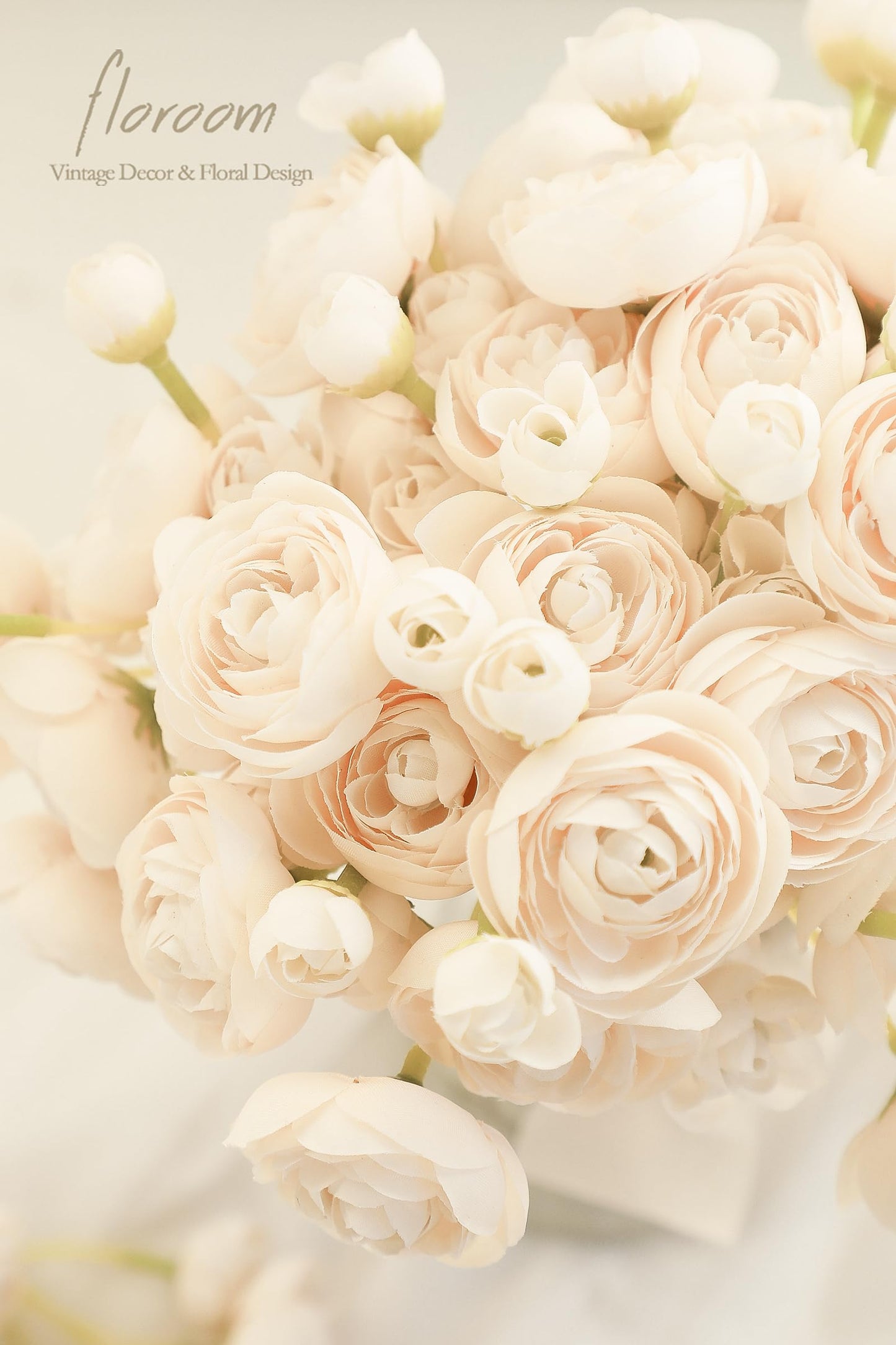 Floroom Ranunculus Artificial Flowers 18 Pcs Blush Faux Silk Mini Ranunculus Bulk Fake Wedding Filler Flowers for DIY Pink Bouquets, Centerpieces, Bridal Shower Decorations & Arrangements