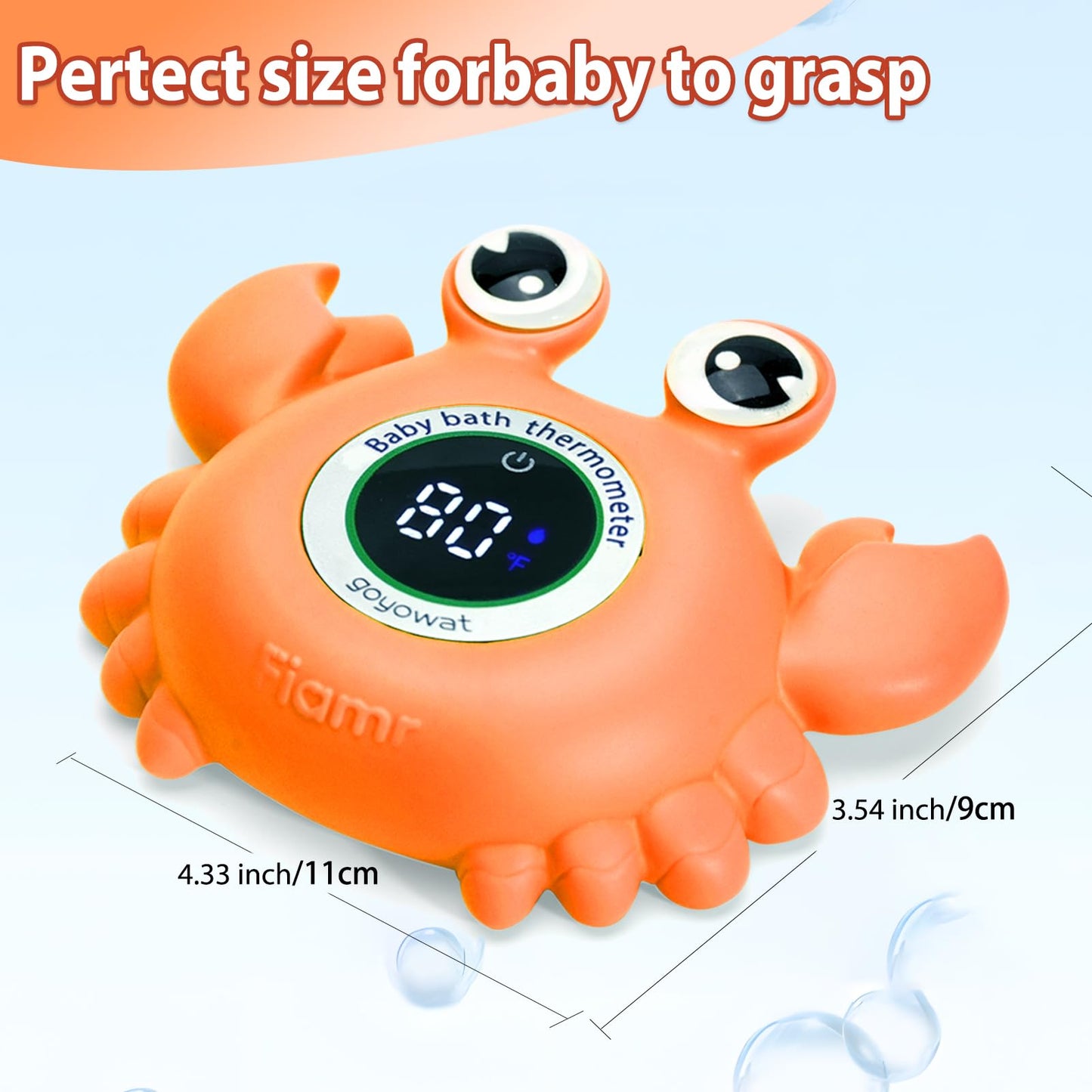 Baby Bath Thermometer with LED Display, Floating Crab Toy – 2-in-1 Water Safety Sensor for Infants, Color-Coded Alerts (Hot/Cold), Bath Tub Temperature Monitor, Cute Floating Bath Toy, Nursery