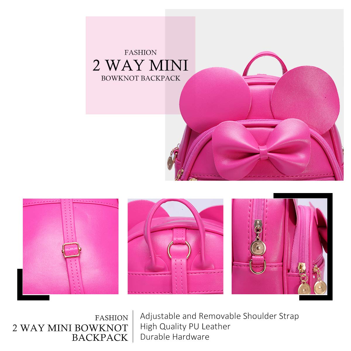 KL928 Girls Bowknot Polka Dot Cute Mini Backpack Small Daypacks Convertible Shoulder Bag Purse for Women