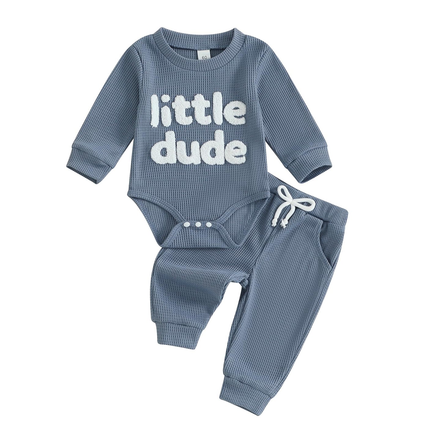 Douhoow Baby Boy Clothes Letters Embroidered Baby Sweatshirt Romper Waffle Pants Set Infant Boy Fall Winter Outfits