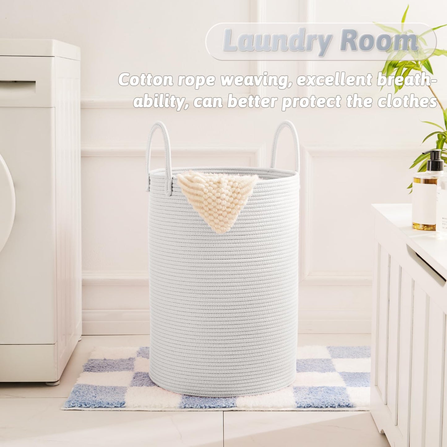 Laundry Basket,Woven Cotton Rope Laundry Hamper,60L for Decor Storage of Dirty Clothes,Toys and Blankets in Bathroom,Baby Room and Living Room