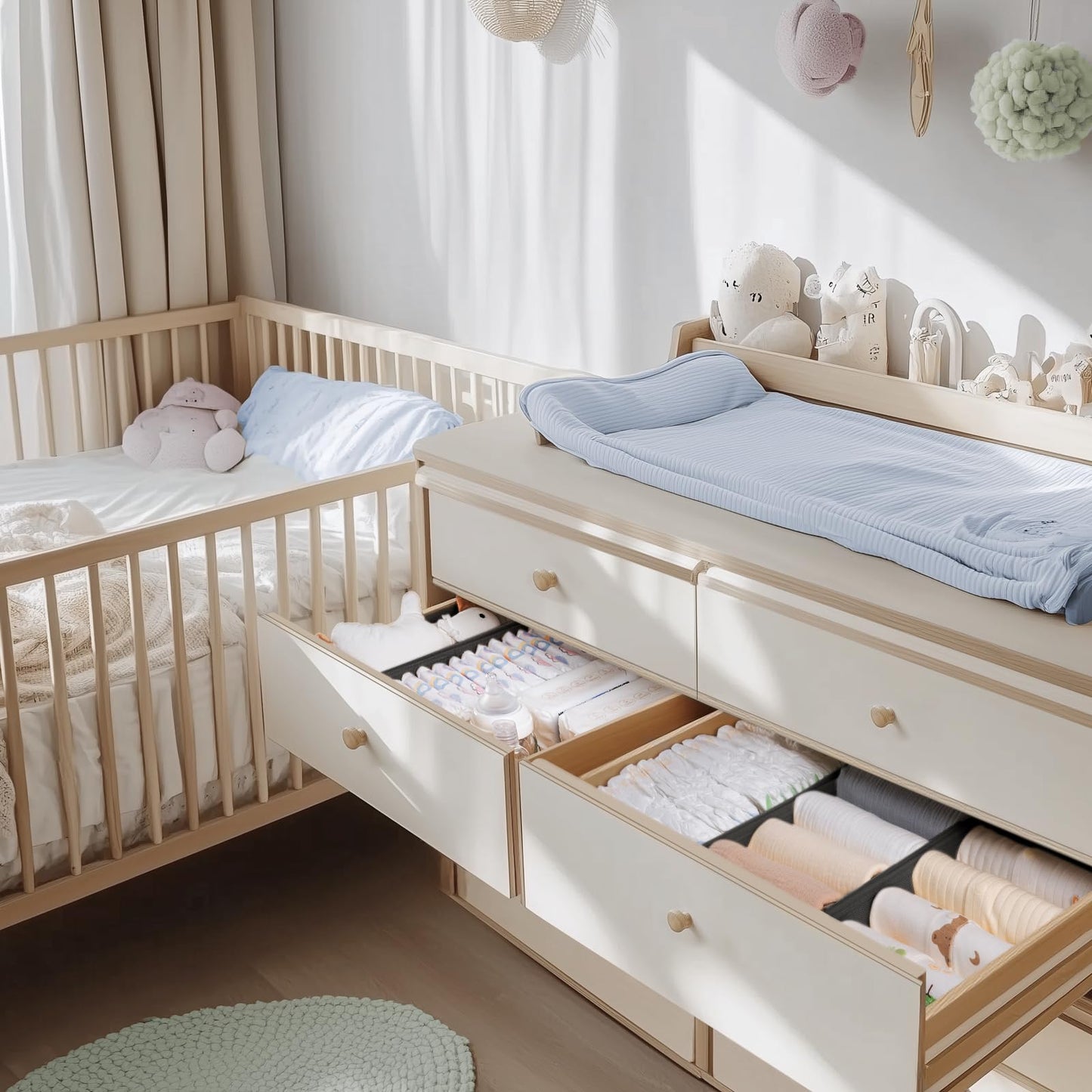 Criusia Drawer Organizer Clothes, 10 Pack Dresser Organizer for Baby Clothes, Underwear, Sock- Foldable Closet Organization and Storage Dividers Bins for Nursery, Bedroom (Beige)