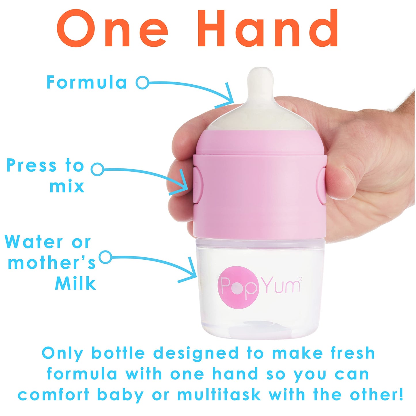 PopYum 9 oz Orange Anti-Colic Formula Making/Mixing/Dispenser Baby Bottle with #2 Medium Flow Nipple, 260 ml, BPA-Free, Natural Latch
