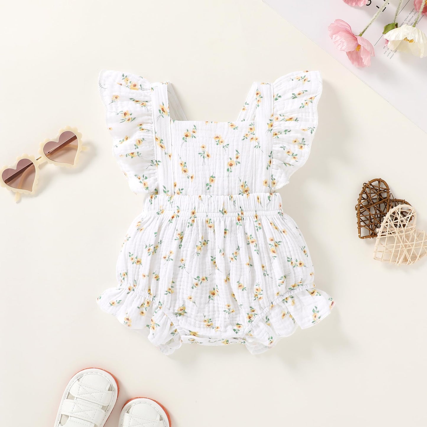 Happy Town Newborn Baby Girl Clothes Infant Summer Romper Sleeveless Floral Cute Outfits One Piece Jumpsuit Bodysuit