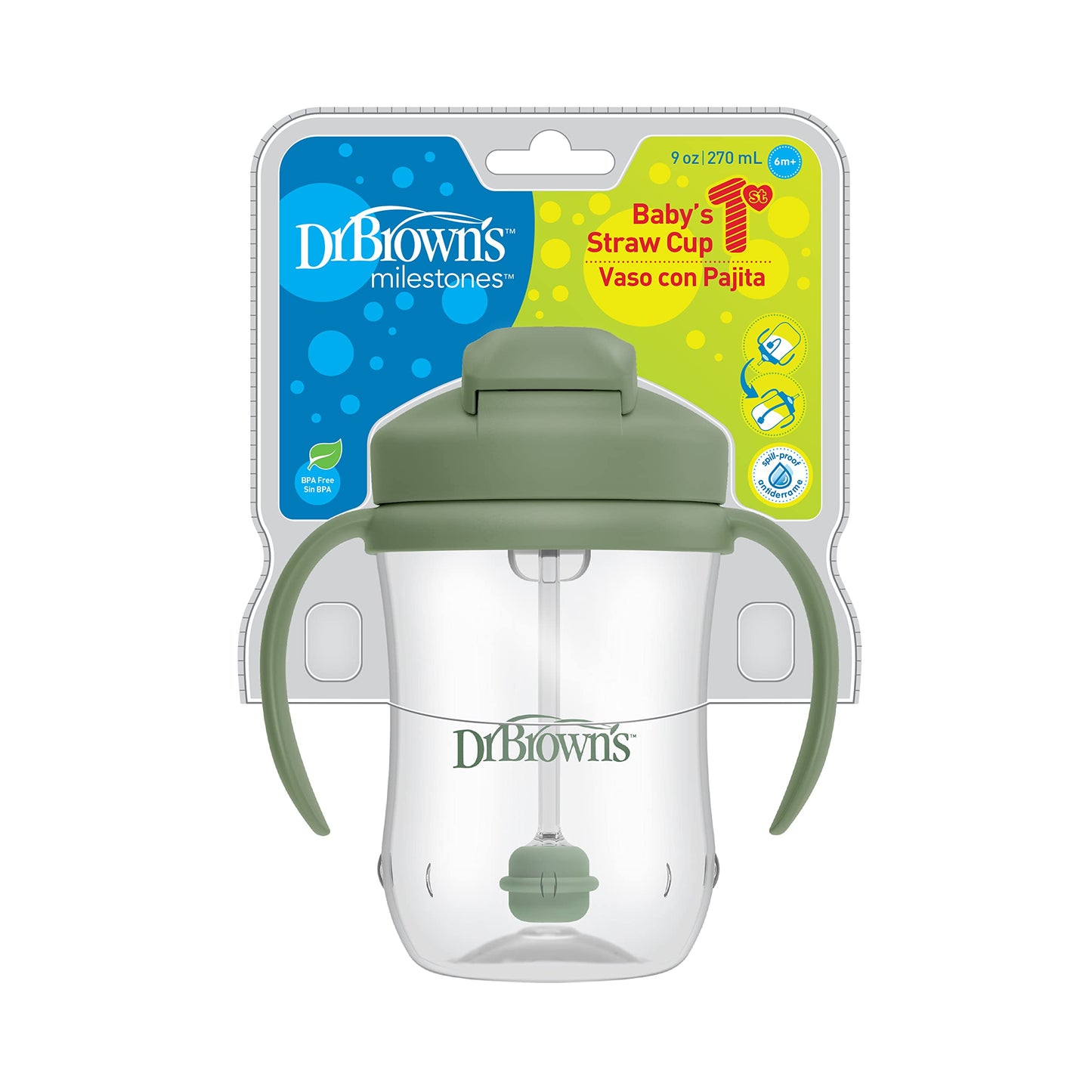 Dr. Brown's Milestones, Baby's First Straw Cup Sippy Cup with Straw, 6m+, 9oz/270ml, Coral, BPA Free
