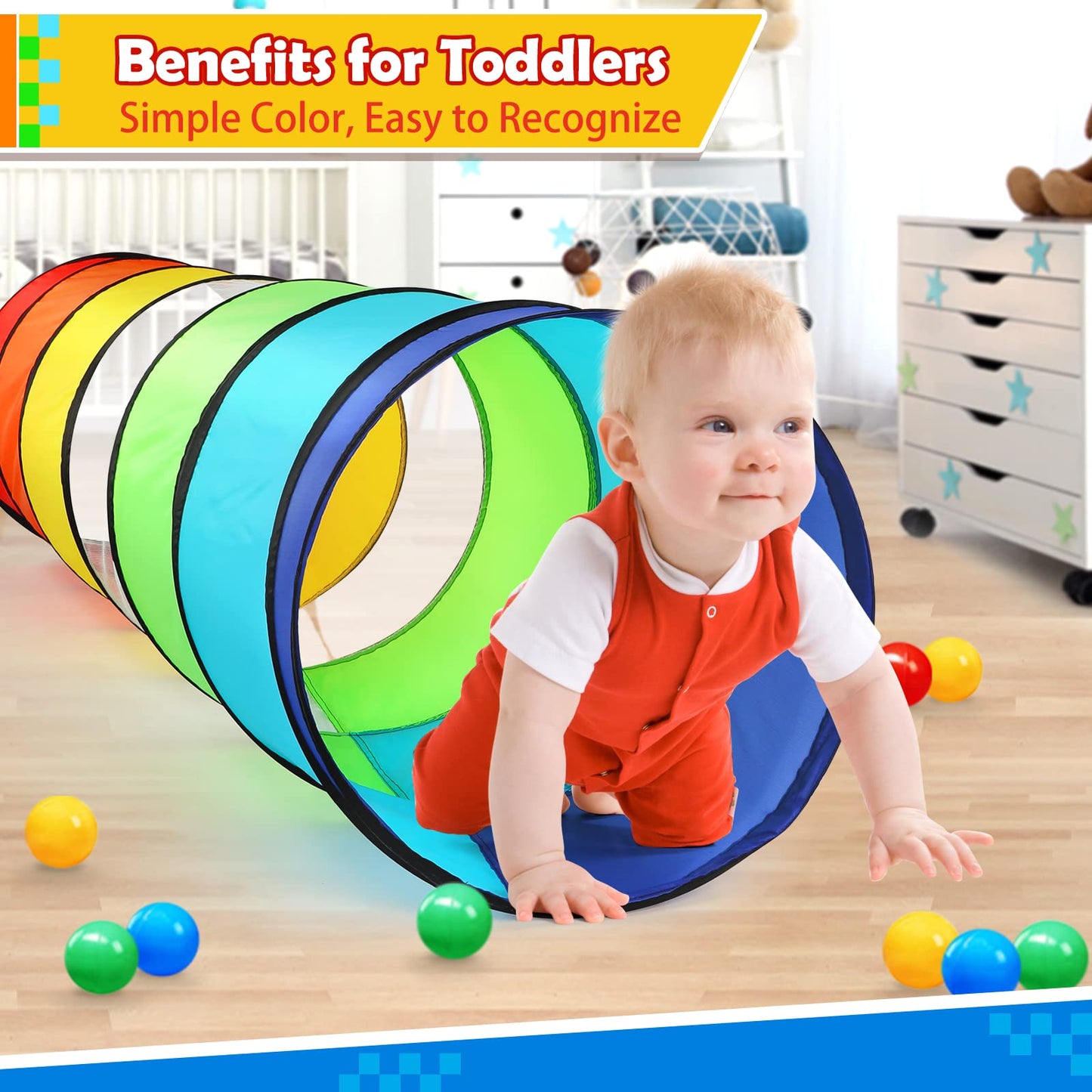 PigPigPen Pop Up Play Tunnel Tent for Toddlers Babies or Dogs, Indoor & Outdoor Toys for Kids Backyard Playset. (Red,Yellow,Blue)