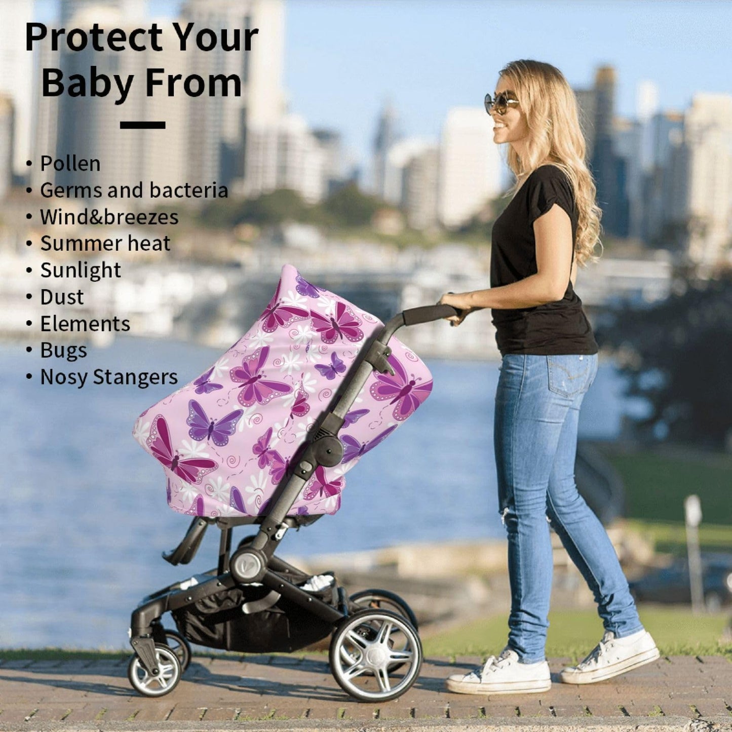 Cute Butterfly Baby Stuff Car Seat Covers Baby Multi-Use Car Seat Canopy Carrier Cover, Breathable Breastfeeding Cover Boys & Girls